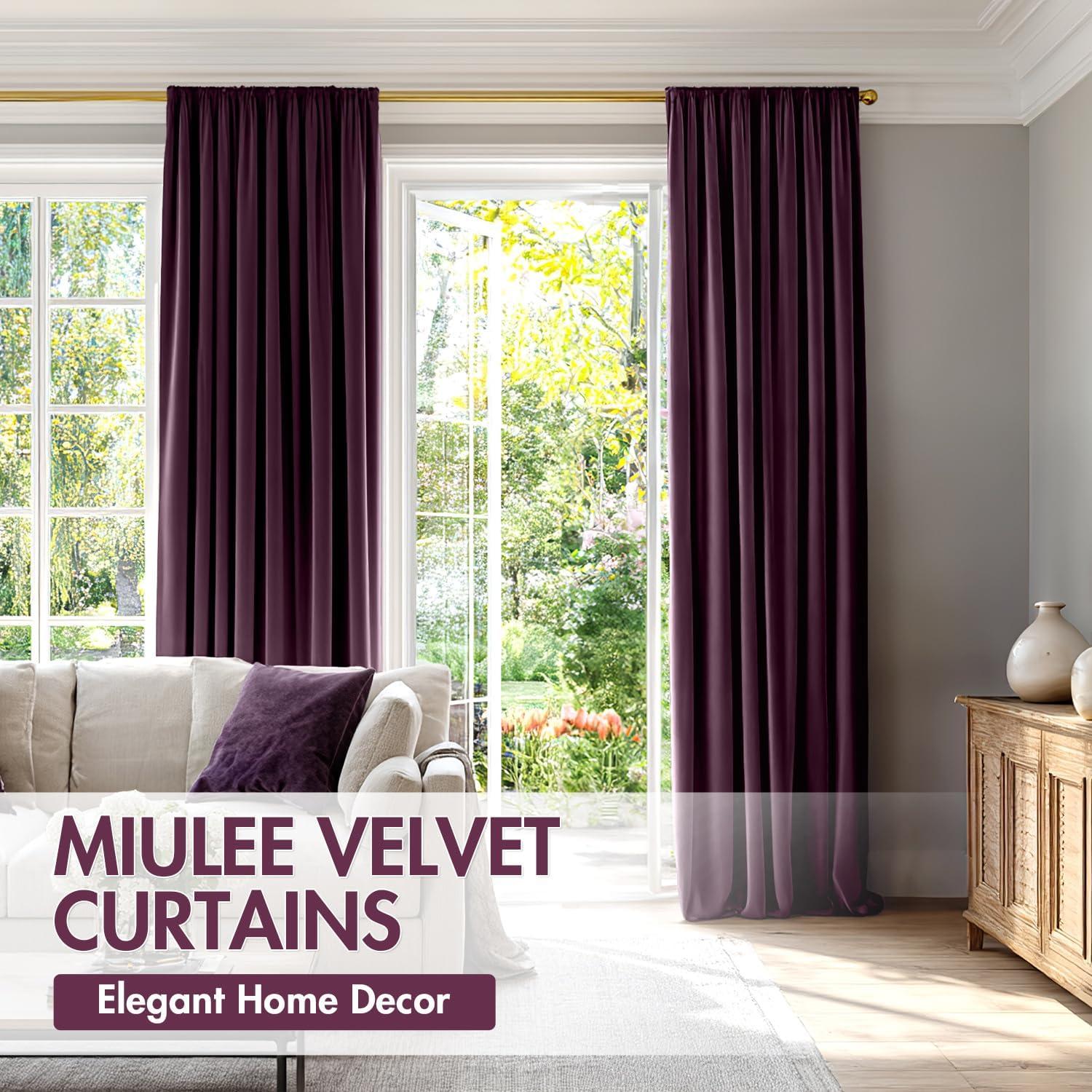 imageMIULEE Olive Green Velvet Curtains Thermal Insulated Blackout Curtain Drapes for Bedroom Living Room Darkening 84 Inches Long Curtains Panels Rod Pocket Set of 2Purple Orchid