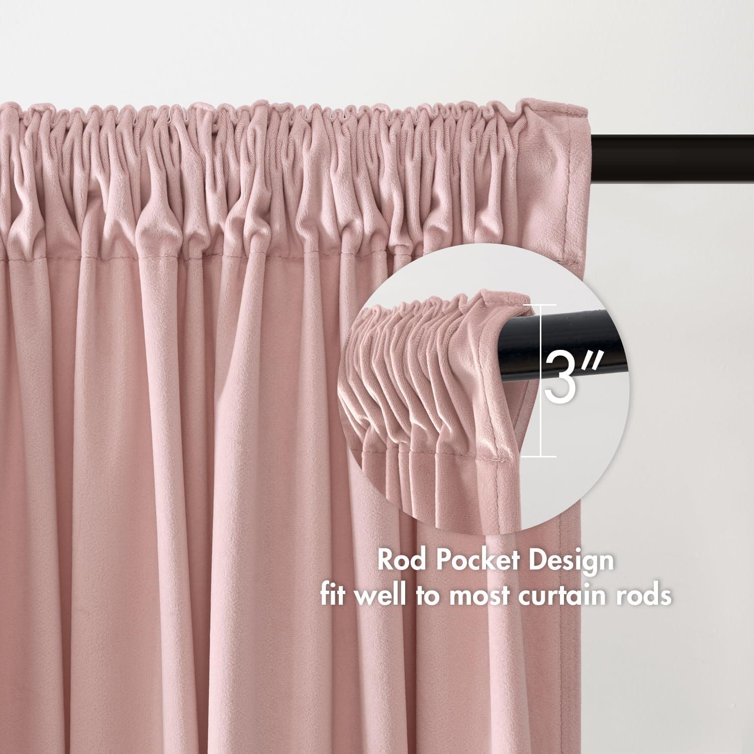 imageMIULEE Olive Green Velvet Curtains Thermal Insulated Blackout Curtain Drapes for Bedroom Living Room Darkening 84 Inches Long Curtains Panels Rod Pocket Set of 2Baby Pink