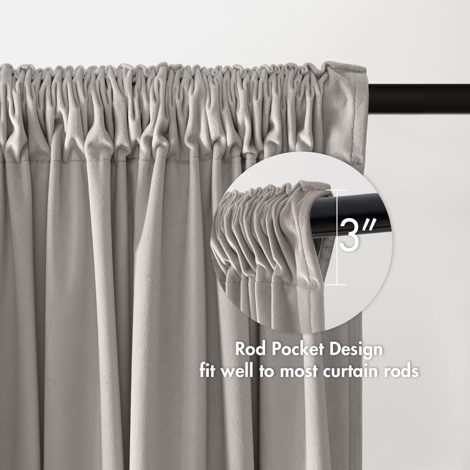 imageMIULEE Olive Green Velvet Curtains Thermal Insulated Blackout Curtain Drapes for Bedroom Living Room Darkening 84 Inches Long Curtains Panels Rod Pocket Set of 2Silver