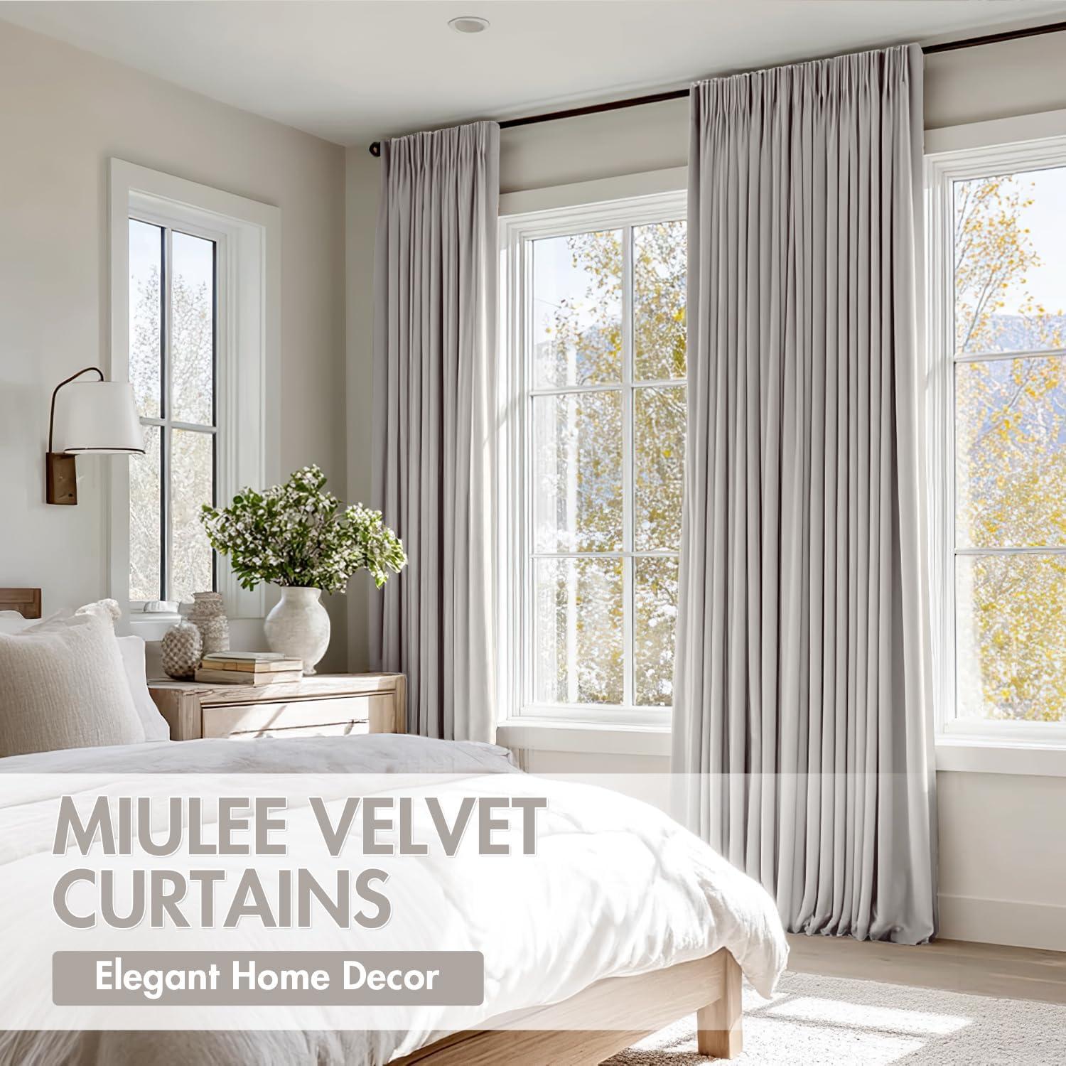 imageMIULEE Olive Green Velvet Curtains Thermal Insulated Blackout Curtain Drapes for Bedroom Living Room Darkening 84 Inches Long Curtains Panels Rod Pocket Set of 2Silver