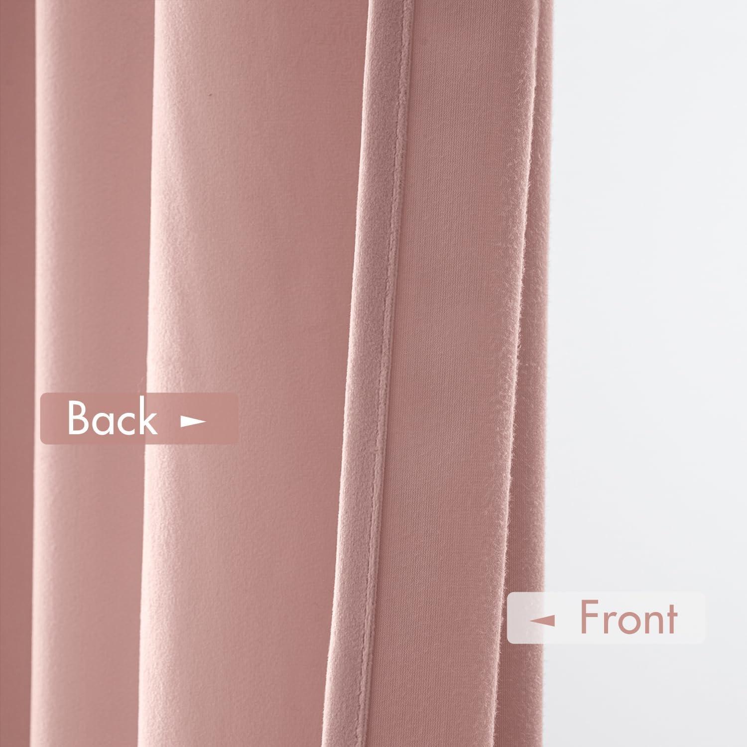imageMIULEE Olive Green Velvet Curtains Thermal Insulated Blackout Curtain Drapes for Bedroom Living Room Darkening 84 Inches Long Curtains Panels Rod Pocket Set of 2Baby Pink