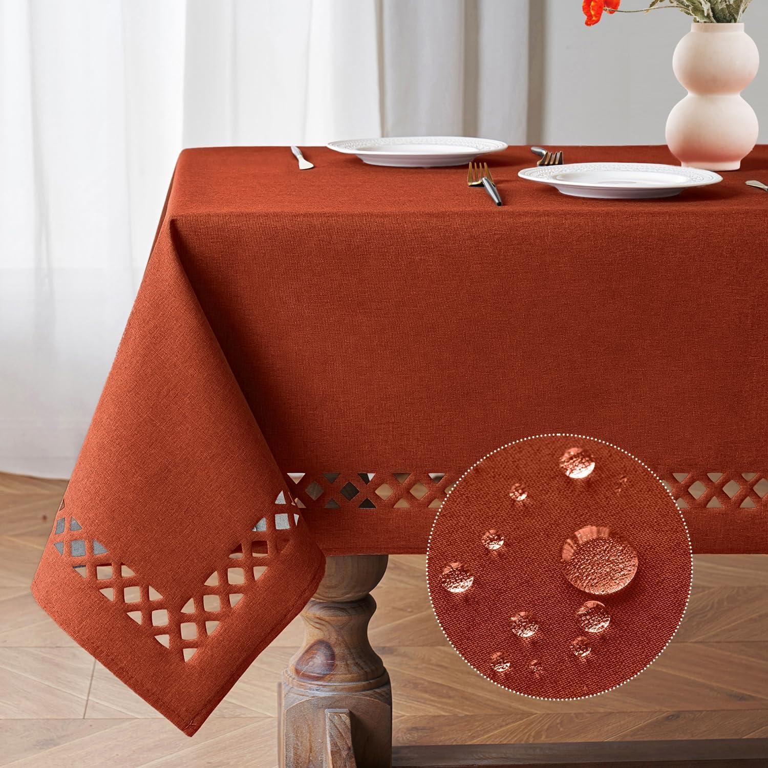 imageMIULEE Orange Thick Polyester Linen Rectangle Tablecloth with Decorative Cutouts Waterproof Stain Resistant Table Cloth Spring Boho Fall Table Cover for Dining Party Wedding 70 x 52 inchTerracotta