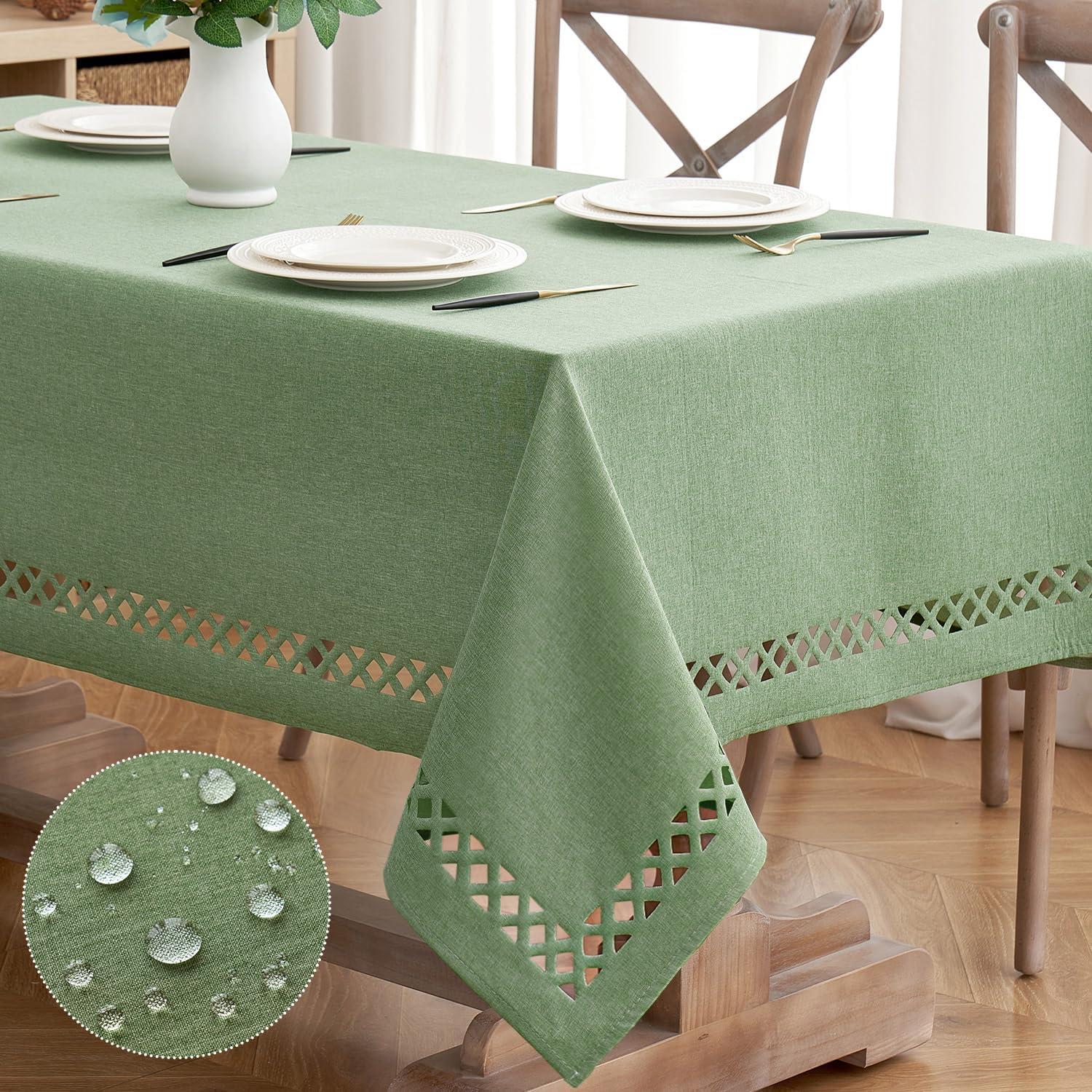 imageMIULEE Orange Thick Polyester Linen Rectangle Tablecloth with Decorative Cutouts Waterproof Stain Resistant Table Cloth Spring Boho Fall Table Cover for Dining Party Wedding 70 x 52 inchSage Green