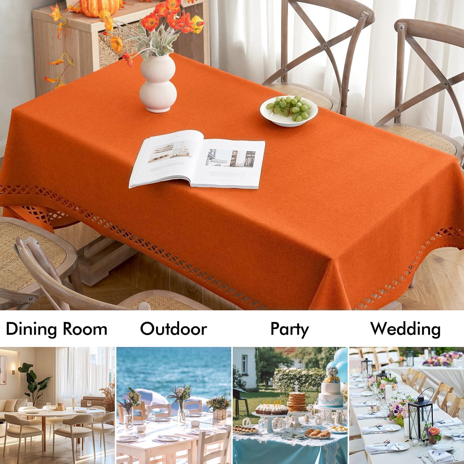 imageMIULEE Orange Thick Polyester Linen Rectangle Tablecloth with Decorative Cutouts Waterproof Stain Resistant Table Cloth Spring Boho Fall Table Cover for Dining Party Wedding 70 x 52 inchBurnt Orange