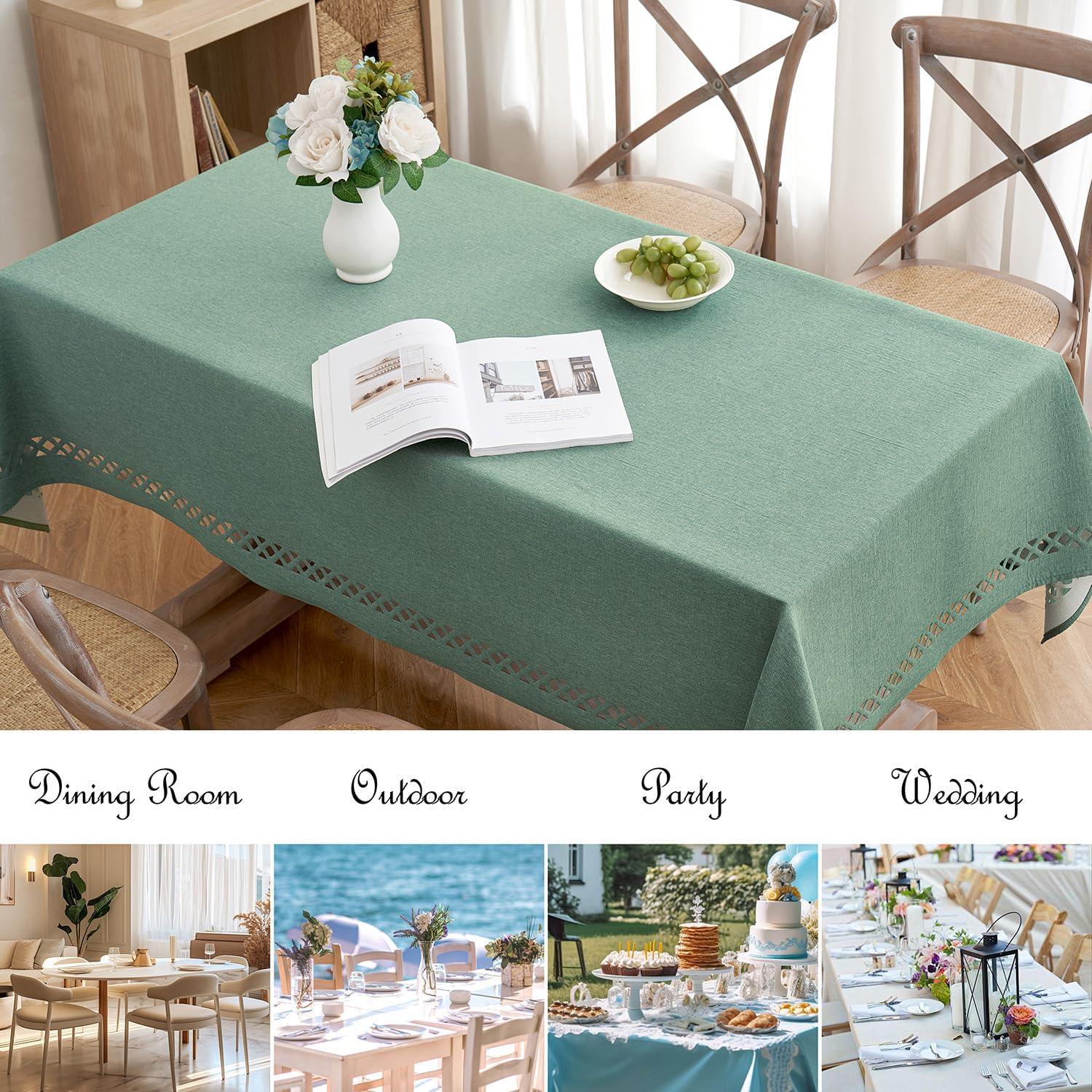 imageMIULEE Orange Thick Polyester Linen Rectangle Tablecloth with Decorative Cutouts Waterproof Stain Resistant Table Cloth Spring Boho Fall Table Cover for Dining Party Wedding 70 x 52 inchMint Green