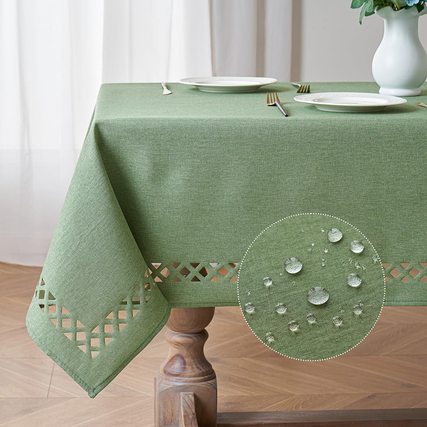 imageMIULEE Orange Thick Polyester Linen Rectangle Tablecloth with Decorative Cutouts Waterproof Stain Resistant Table Cloth Spring Boho Fall Table Cover for Dining Party Wedding 70 x 52 inchSage Green
