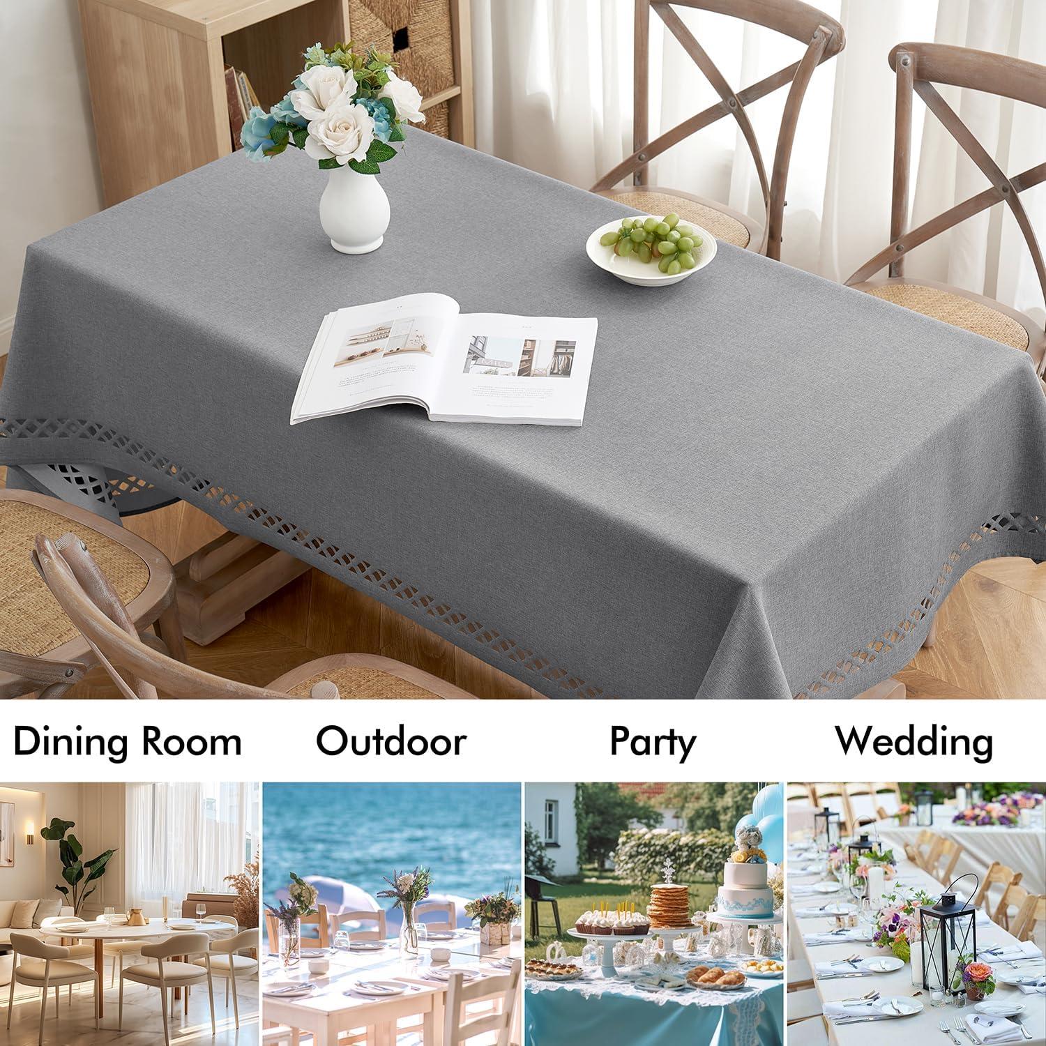 imageMIULEE Orange Thick Polyester Linen Rectangle Tablecloth with Decorative Cutouts Waterproof Stain Resistant Table Cloth Spring Boho Fall Table Cover for Dining Party Wedding 70 x 52 inchLight Grey