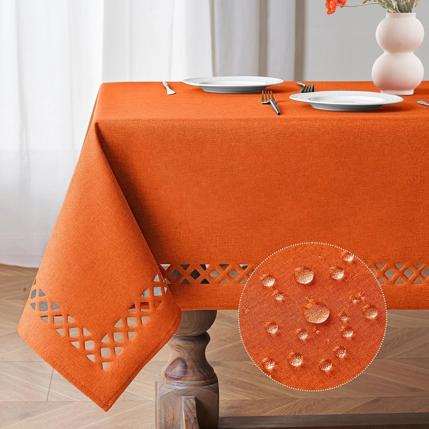 imageMIULEE Orange Thick Polyester Linen Rectangle Tablecloth with Decorative Cutouts Waterproof Stain Resistant Table Cloth Spring Boho Fall Table Cover for Dining Party Wedding 70 x 52 inchBurnt Orange