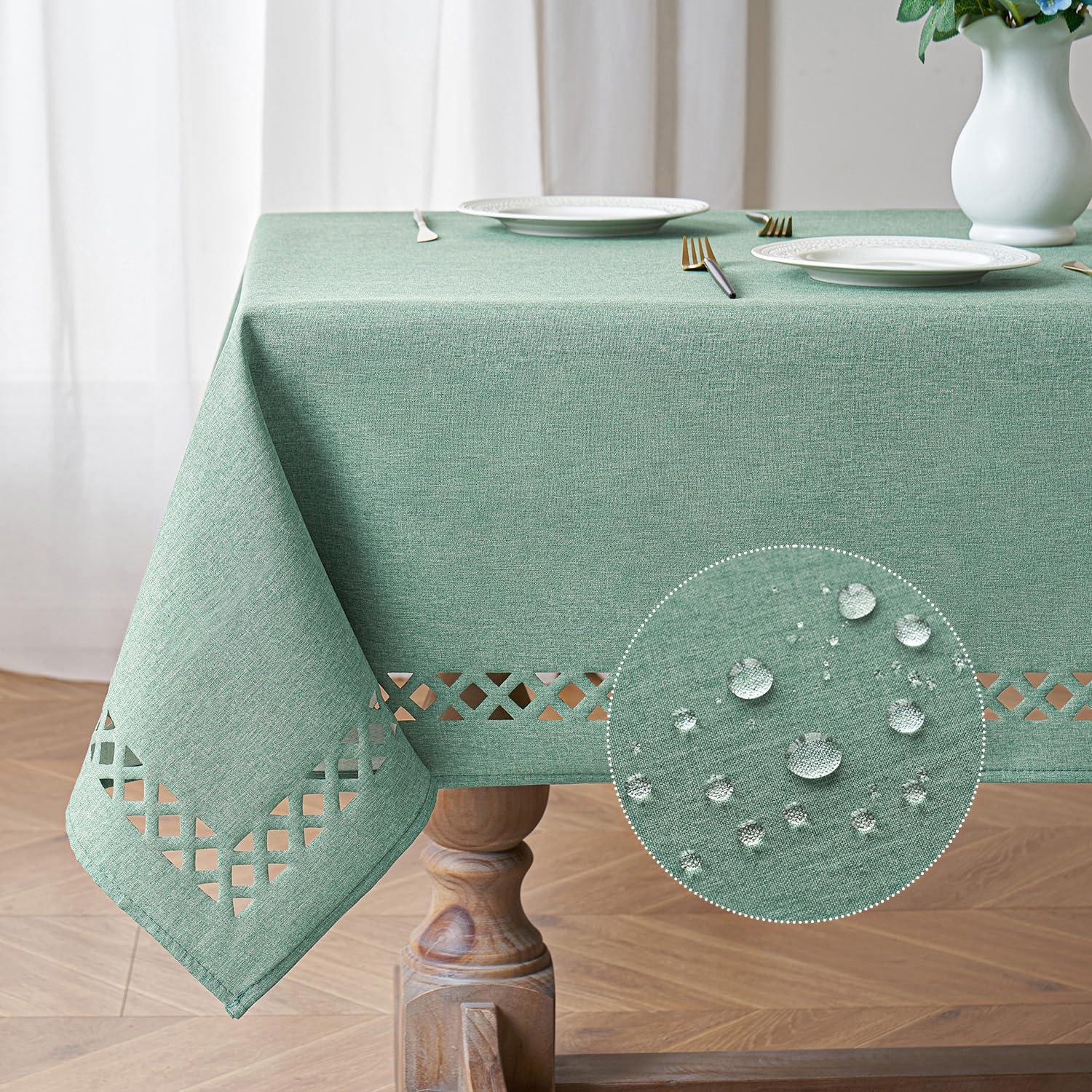 imageMIULEE Orange Thick Polyester Linen Rectangle Tablecloth with Decorative Cutouts Waterproof Stain Resistant Table Cloth Spring Boho Fall Table Cover for Dining Party Wedding 70 x 52 inchMint Green