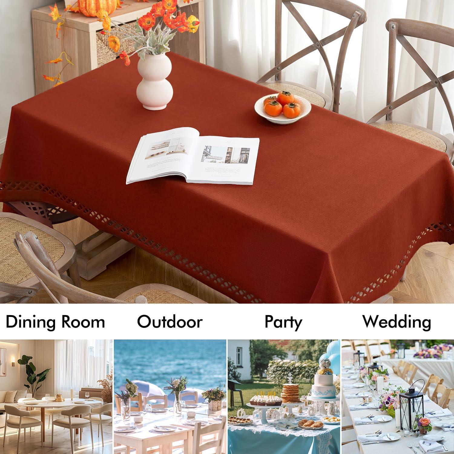 imageMIULEE Orange Thick Polyester Linen Rectangle Tablecloth with Decorative Cutouts Waterproof Stain Resistant Table Cloth Spring Boho Fall Table Cover for Dining Party Wedding 70 x 52 inchTerracotta