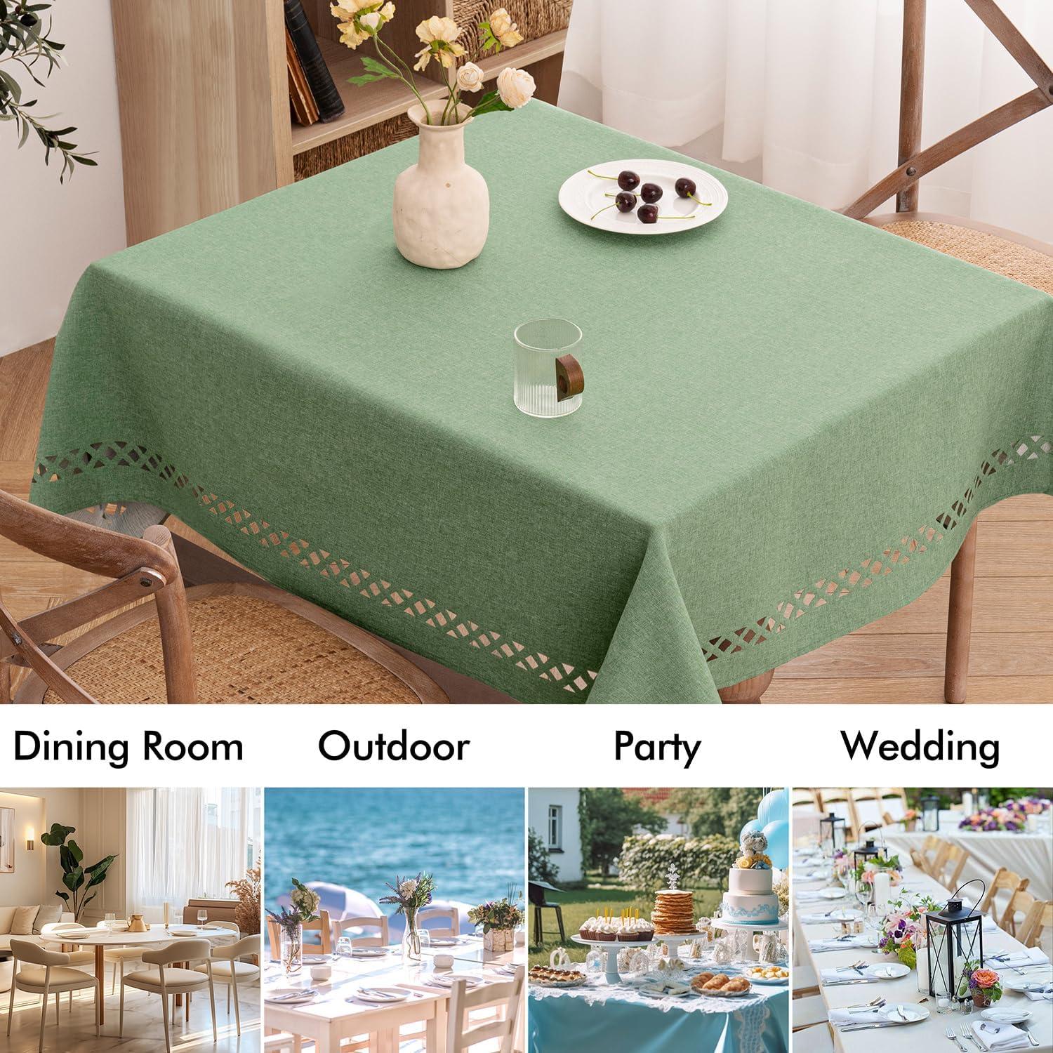 imageMIULEE Orange Thick Polyester Linen Rectangle Tablecloth with Decorative Cutouts Waterproof Stain Resistant Table Cloth Spring Boho Fall Table Cover for Dining Party Wedding 70 x 52 inchSage Green