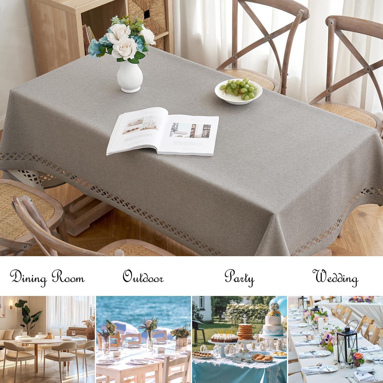 imageMIULEE Orange Thick Polyester Linen Rectangle Tablecloth with Decorative Cutouts Waterproof Stain Resistant Table Cloth Spring Boho Fall Table Cover for Dining Party Wedding 70 x 52 inchTaupe
