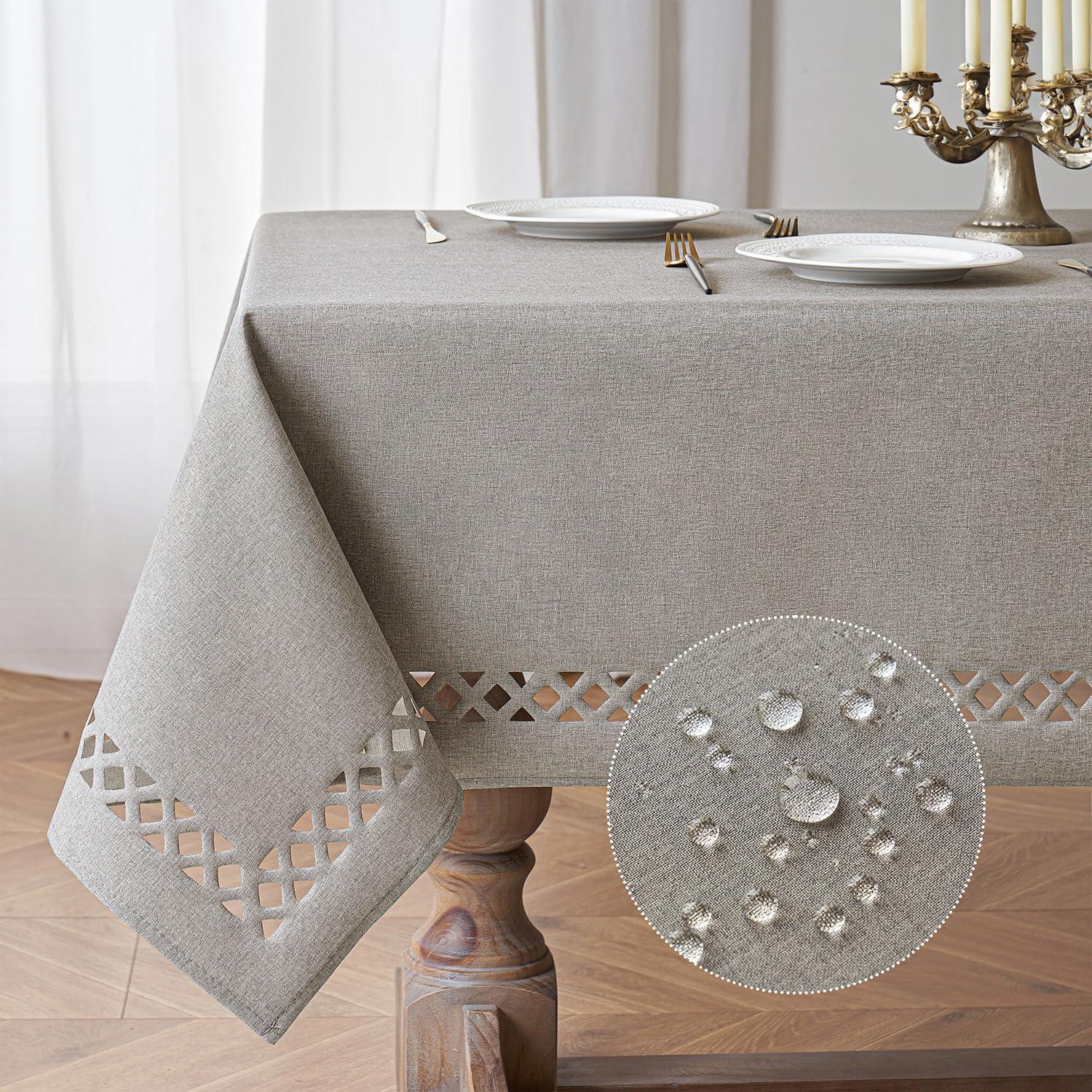 imageMIULEE Orange Thick Polyester Linen Rectangle Tablecloth with Decorative Cutouts Waterproof Stain Resistant Table Cloth Spring Boho Fall Table Cover for Dining Party Wedding 70 x 52 inchTaupe