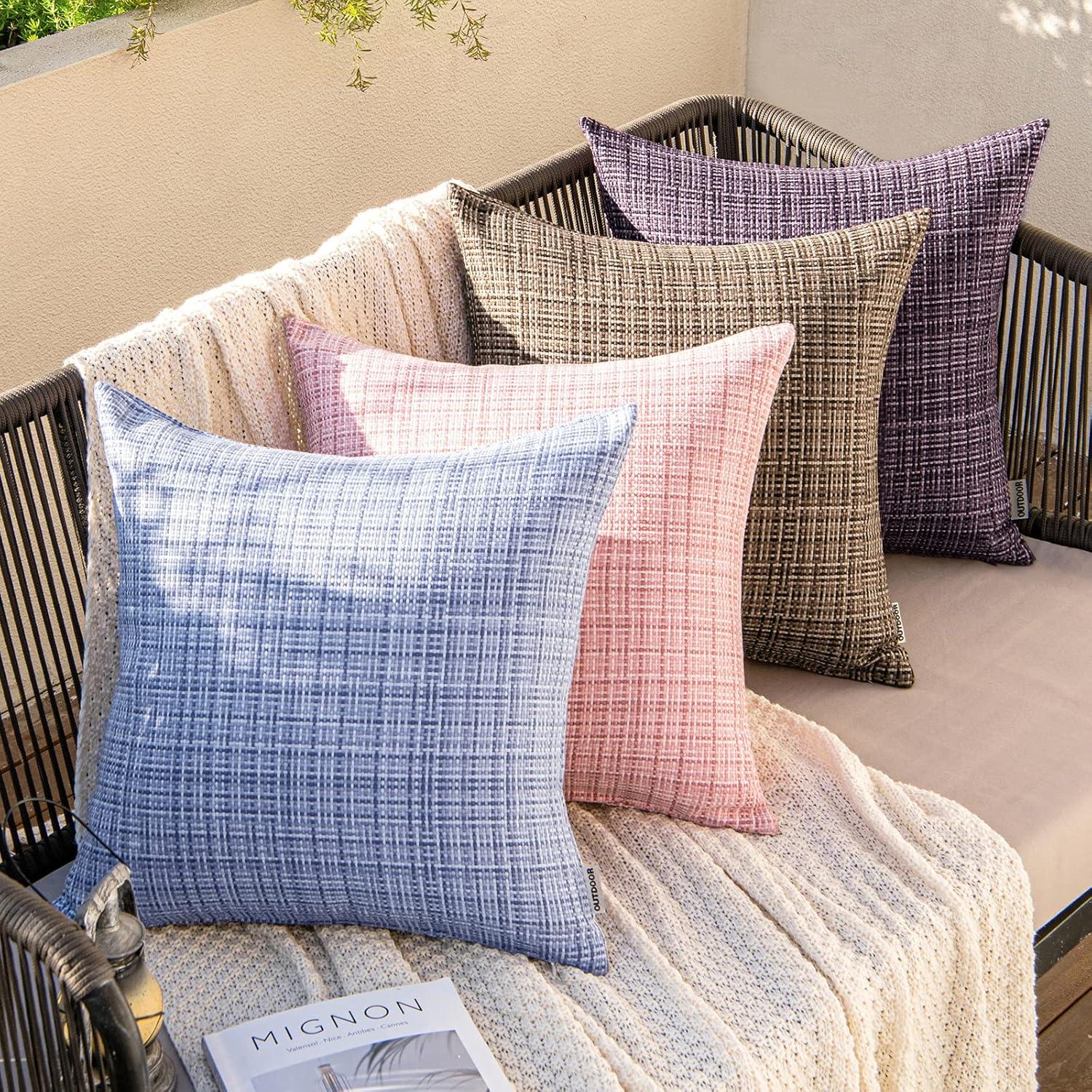 imageMIULEE Outdoor Waterproof Throw Pillow Covers Decorative Farmhouse Water Resistant Cushion Covers for Tent Patio Garden Couch Sofa Pack of 2 16x16 Inch PinkPink