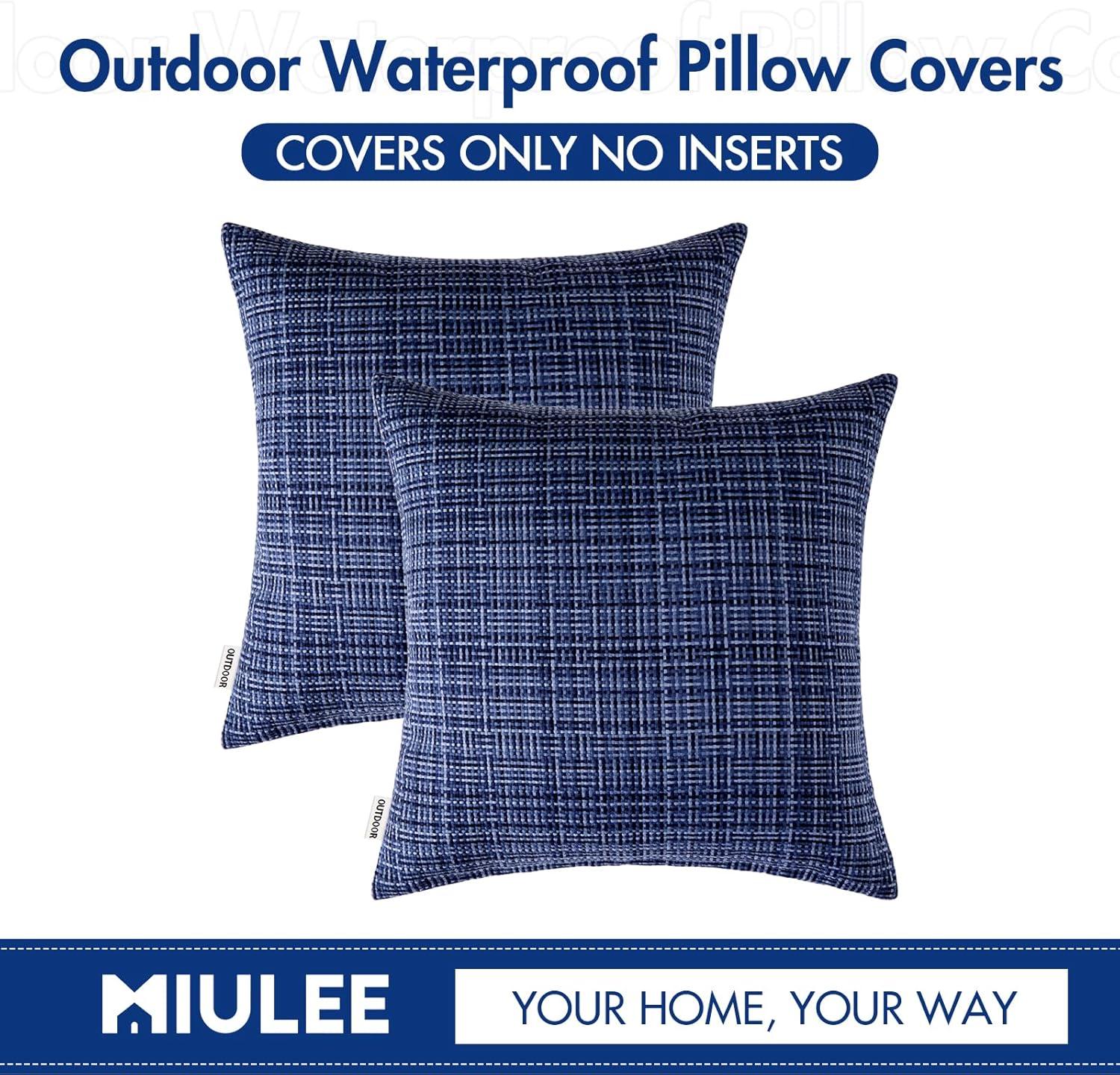 imageMIULEE Outdoor Waterproof Throw Pillow Covers Decorative Farmhouse Water Resistant Cushion Covers for Tent Patio Garden Couch Sofa Pack of 2 16x16 Inch PinkNavy Blue