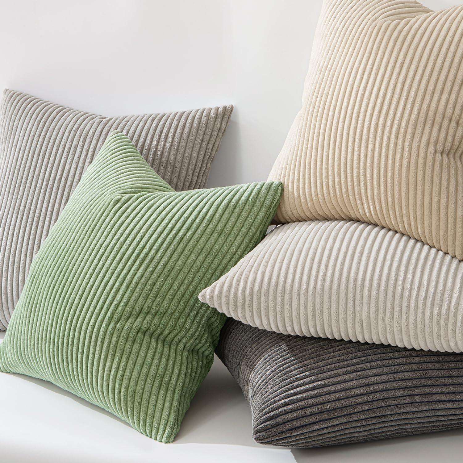 imageMIULEE Pack of 2 Burnt Orange Pillow Covers 18x18 Inch Soft Boho Striped Corduroy Throw Pillow Covers Set Decorative Square Cushion Cases Pillowcases for Sofa Bedroom CouchSage Green