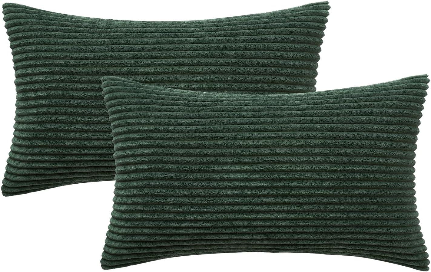 imageMIULEE Pack of 2 Burnt Orange Pillow Covers 18x18 Inch Soft Boho Striped Corduroy Throw Pillow Covers Set Decorative Square Cushion Cases Pillowcases for Sofa Bedroom CouchArmy Green
