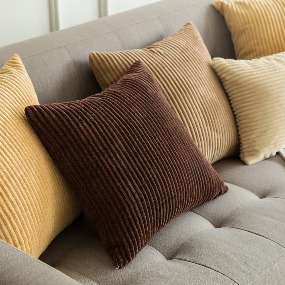 imageMIULEE Pack of 2 Burnt Orange Pillow Covers 18x18 Inch Soft Boho Striped Corduroy Throw Pillow Covers Set Decorative Square Cushion Cases Pillowcases for Sofa Bedroom CouchKhaki