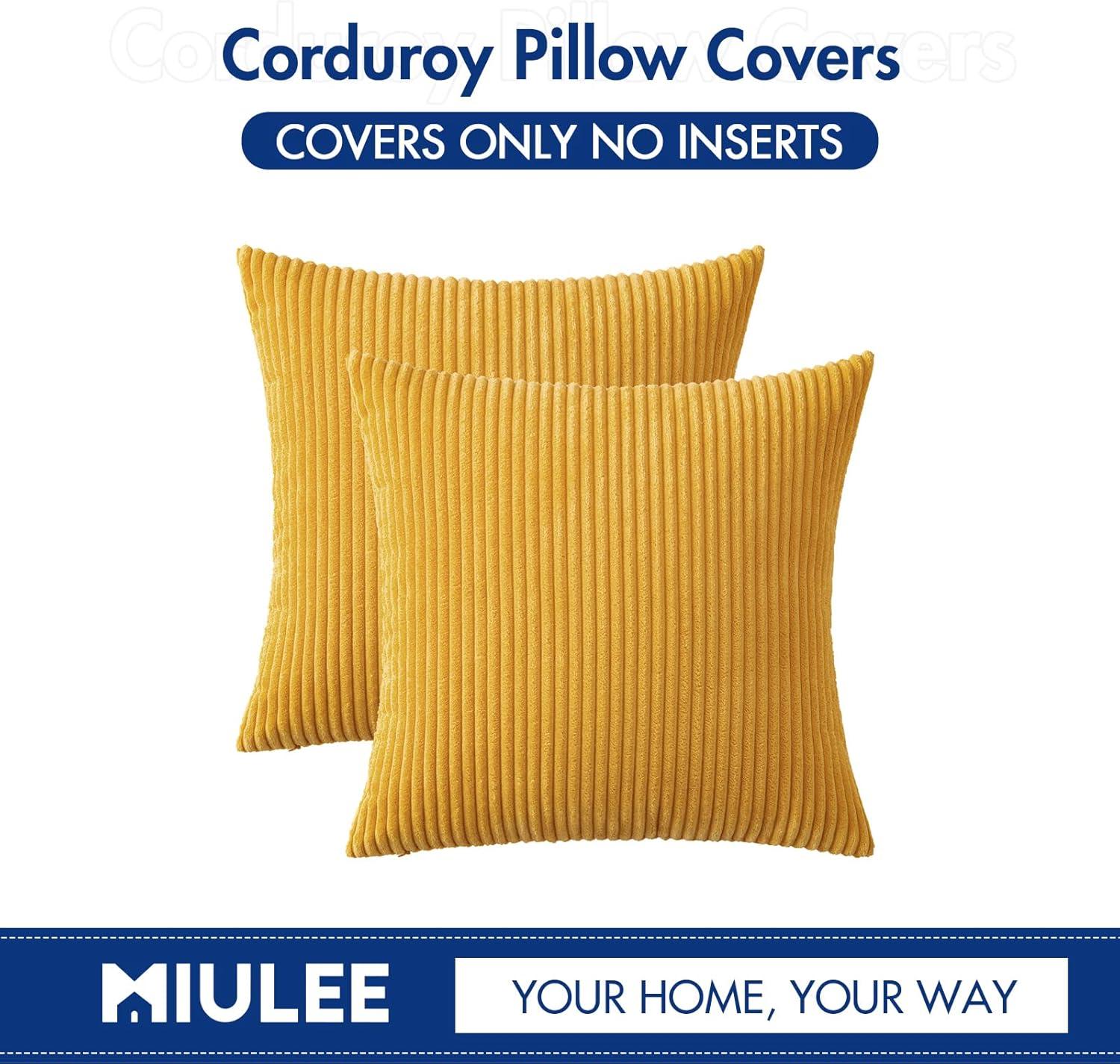 imageMIULEE Pack of 2 Burnt Orange Pillow Covers 18x18 Inch Soft Boho Striped Corduroy Throw Pillow Covers Set Decorative Square Cushion Cases Pillowcases for Sofa Bedroom CouchMustard Yellow