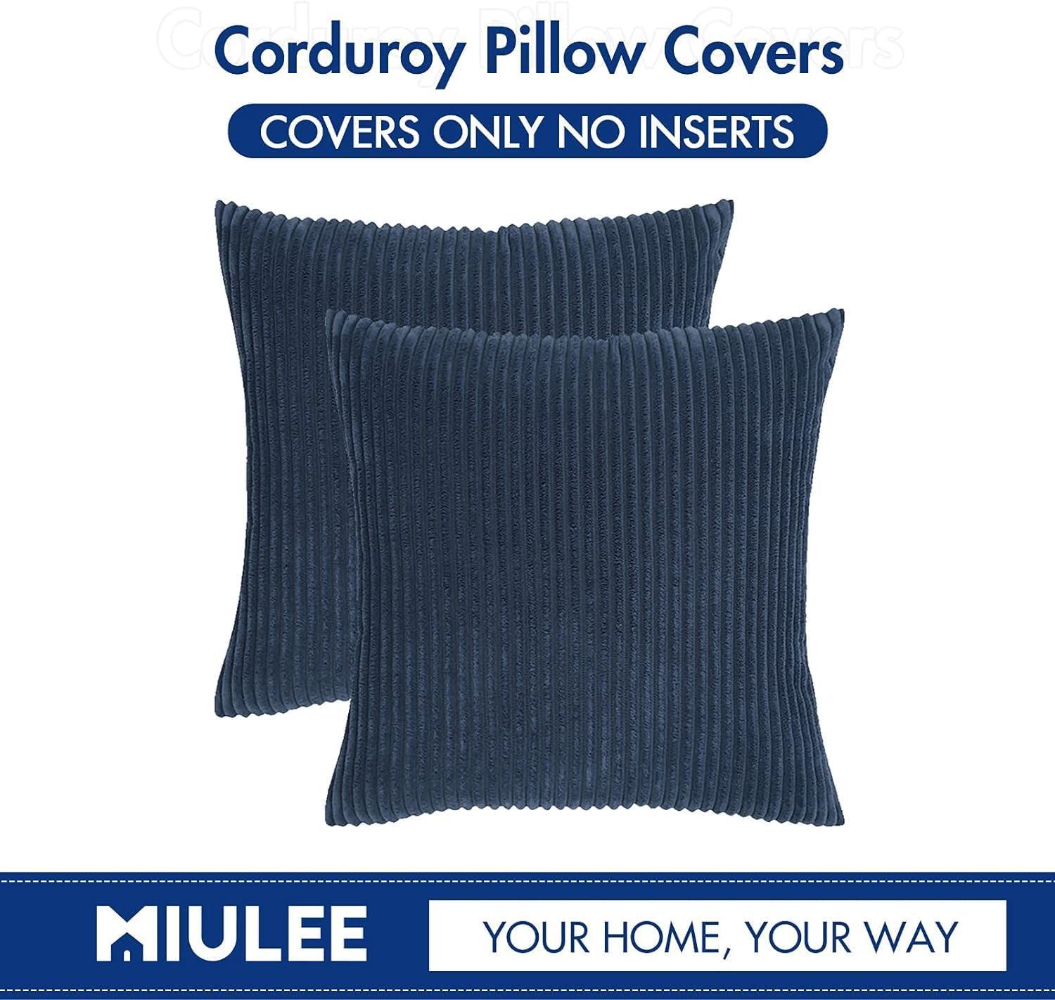 imageMIULEE Pack of 2 Burnt Orange Pillow Covers 18x18 Inch Soft Boho Striped Corduroy Throw Pillow Covers Set Decorative Square Cushion Cases Pillowcases for Sofa Bedroom CouchNavy Blue
