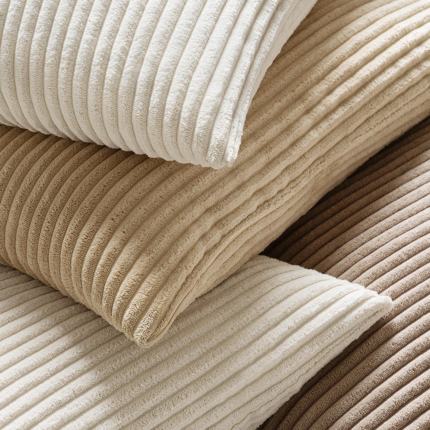 imageMIULEE Pack of 2 Burnt Orange Pillow Covers 18x18 Inch Soft Boho Striped Corduroy Throw Pillow Covers Set Decorative Square Cushion Cases Pillowcases for Sofa Bedroom CouchCream White