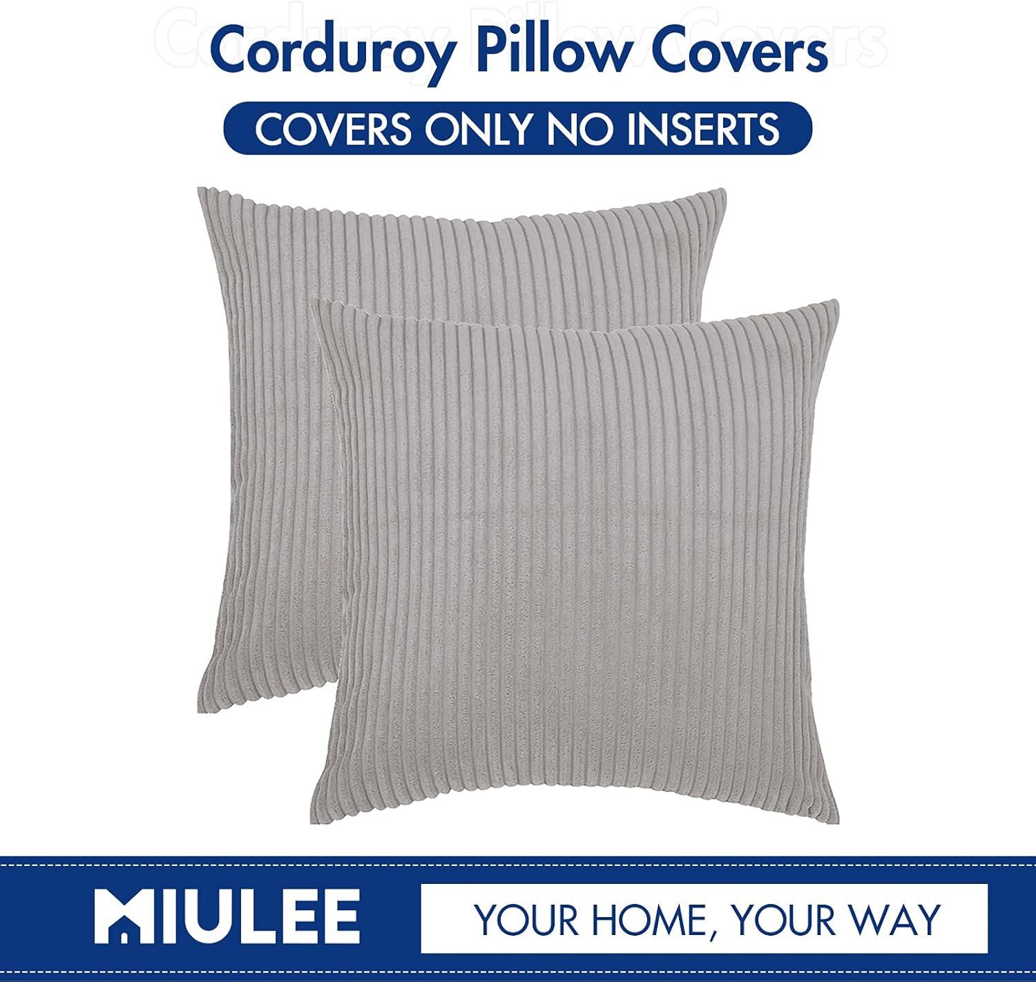 imageMIULEE Pack of 2 Burnt Orange Pillow Covers 18x18 Inch Soft Boho Striped Corduroy Throw Pillow Covers Set Decorative Square Cushion Cases Pillowcases for Sofa Bedroom CouchSilver Grey