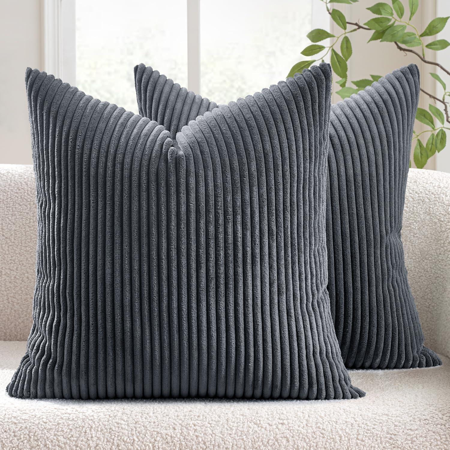 imageMIULEE Pack of 2 Burnt Orange Pillow Covers 18x18 Inch Soft Boho Striped Corduroy Throw Pillow Covers Set Decorative Square Cushion Cases Pillowcases for Sofa Bedroom CouchGrey