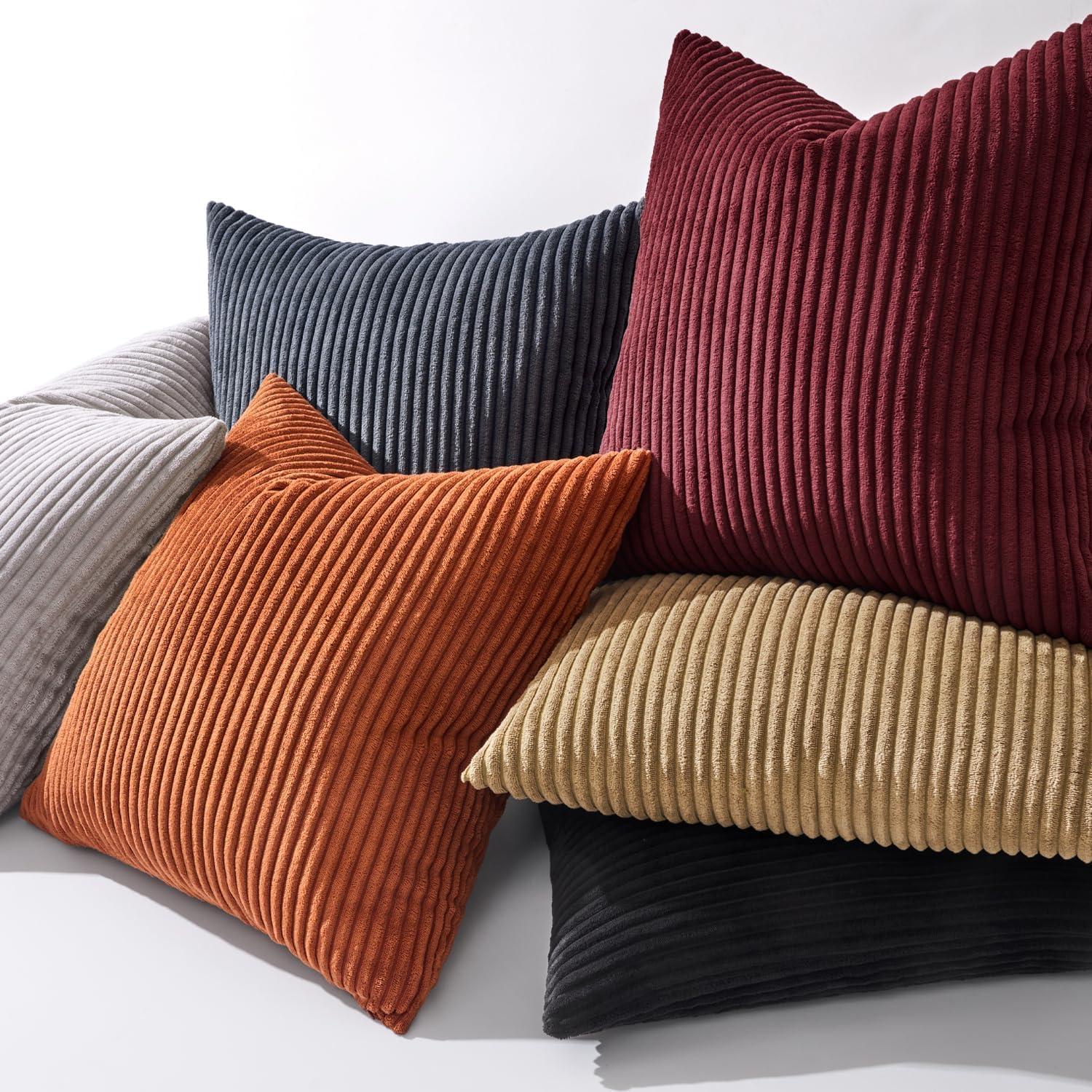 imageMIULEE Pack of 2 Burnt Orange Pillow Covers 18x18 Inch Soft Boho Striped Corduroy Throw Pillow Covers Set Decorative Square Cushion Cases Pillowcases for Sofa Bedroom CouchBurgundy