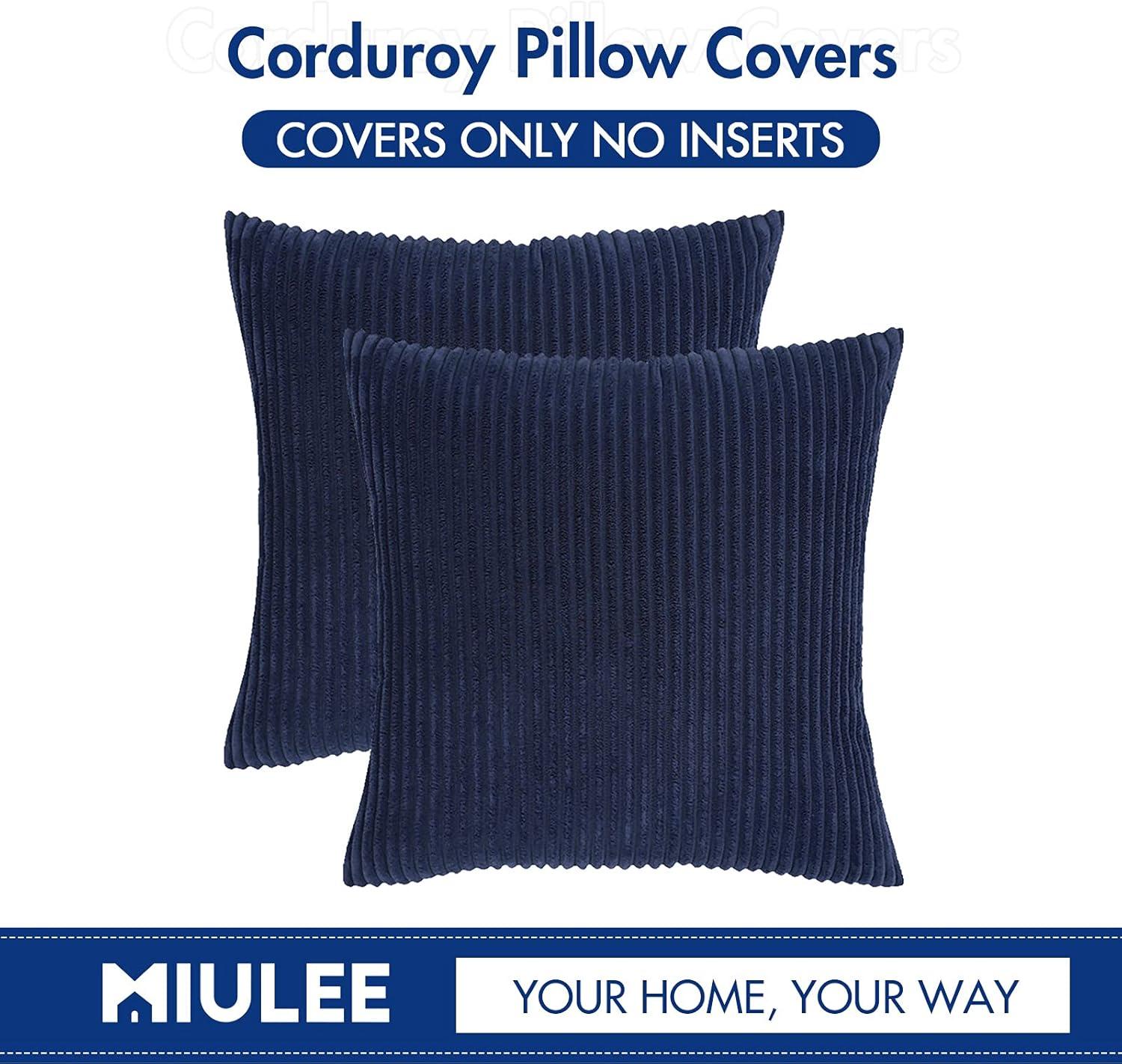 imageMIULEE Pack of 2 Burnt Orange Pillow Covers 18x18 Inch Soft Boho Striped Corduroy Throw Pillow Covers Set Decorative Square Cushion Cases Pillowcases for Sofa Bedroom CouchDark Blue