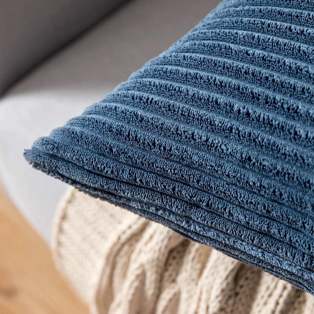 imageMIULEE Pack of 2 Burnt Orange Pillow Covers 18x18 Inch Soft Boho Striped Corduroy Throw Pillow Covers Set Decorative Square Cushion Cases Pillowcases for Sofa Bedroom CouchNavy Blue
