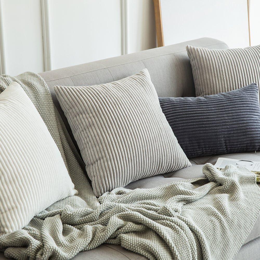 imageMIULEE Pack of 2 Burnt Orange Pillow Covers 18x18 Inch Soft Boho Striped Corduroy Throw Pillow Covers Set Decorative Square Cushion Cases Pillowcases for Sofa Bedroom CouchSilver Grey