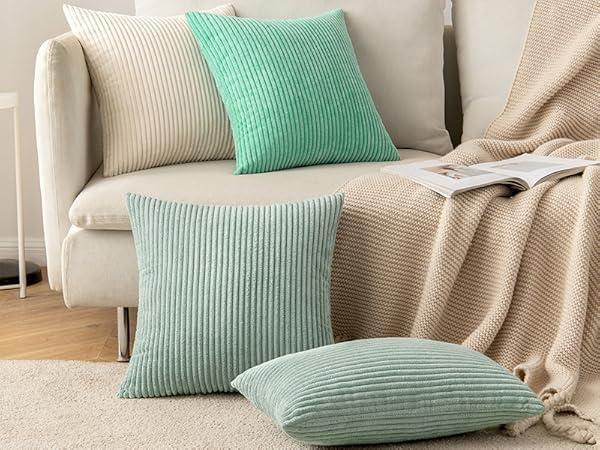 imageMIULEE Pack of 2 Burnt Orange Pillow Covers 18x18 Inch Soft Boho Striped Corduroy Throw Pillow Covers Set Decorative Square Cushion Cases Pillowcases for Sofa Bedroom CouchGreyish Green