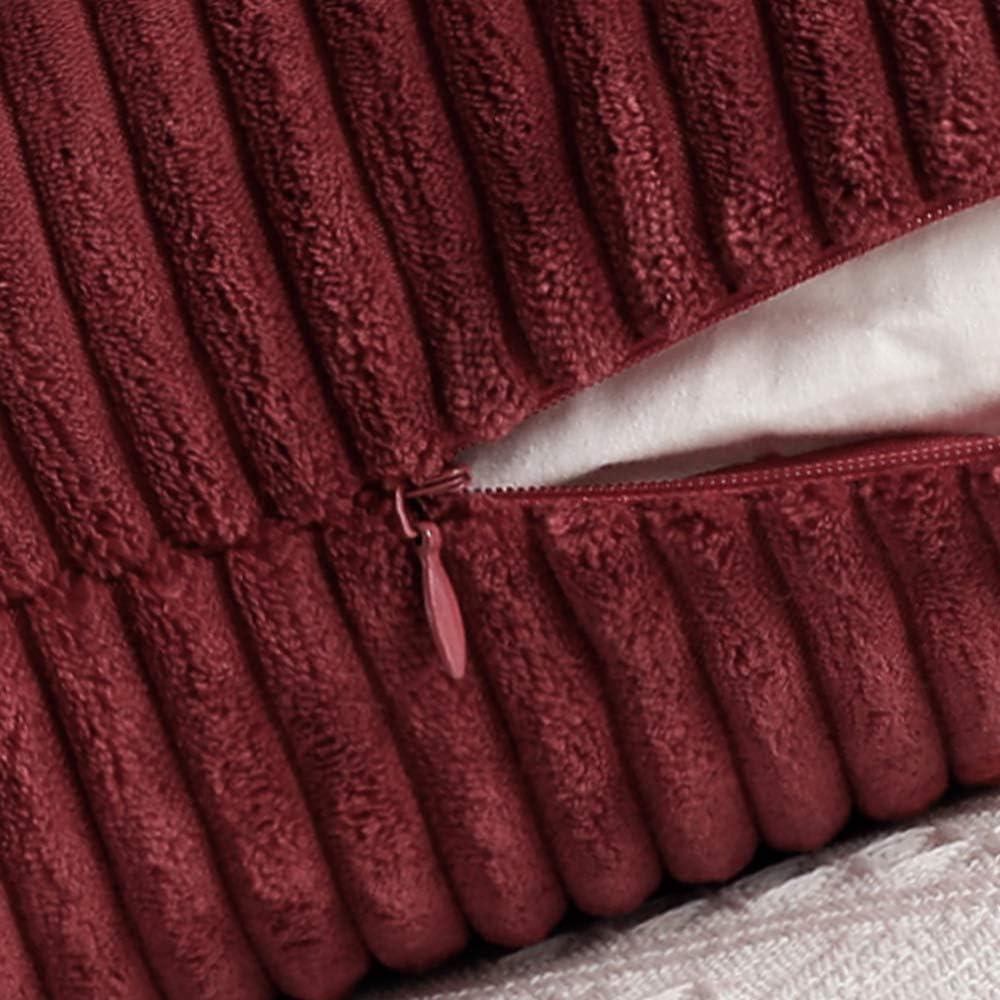 imageMIULEE Pack of 2 Burnt Orange Pillow Covers 18x18 Inch Soft Boho Striped Corduroy Throw Pillow Covers Set Decorative Square Cushion Cases Pillowcases for Sofa Bedroom CouchCranberry Red