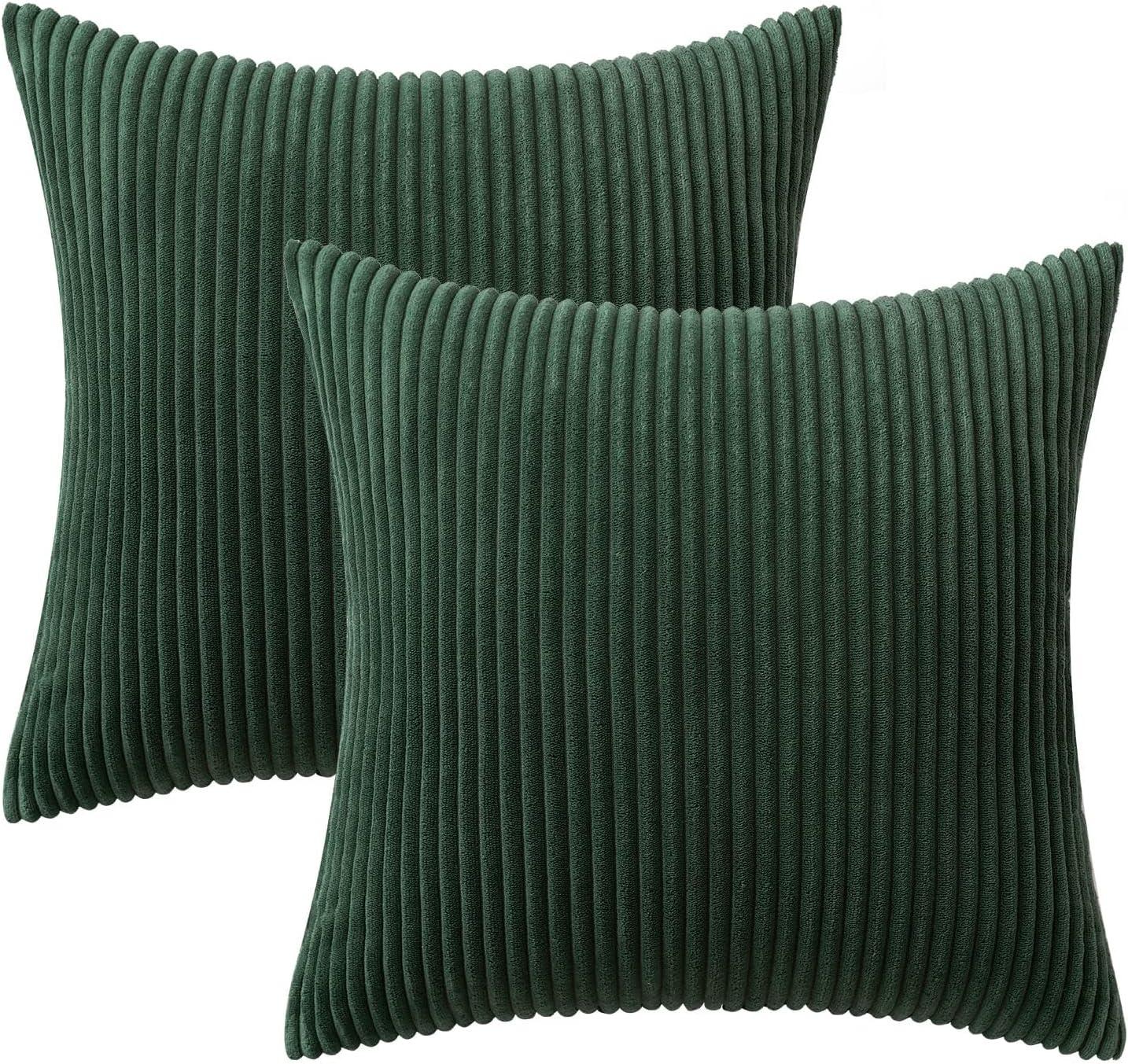 imageMIULEE Pack of 2 Burnt Orange Pillow Covers 18x18 Inch Soft Boho Striped Corduroy Throw Pillow Covers Set Decorative Square Cushion Cases Pillowcases for Sofa Bedroom CouchArmy Green