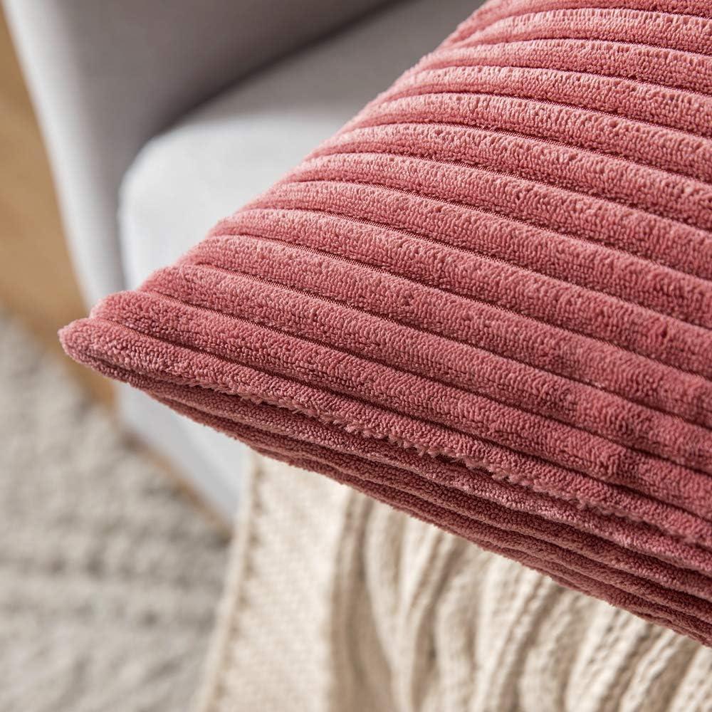 imageMIULEE Pack of 2 Burnt Orange Pillow Covers 18x18 Inch Soft Boho Striped Corduroy Throw Pillow Covers Set Decorative Square Cushion Cases Pillowcases for Sofa Bedroom CouchCranberry Red