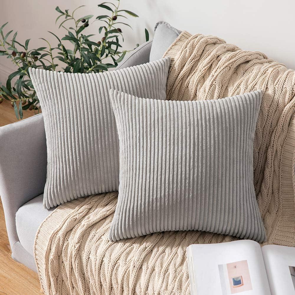 imageMIULEE Pack of 2 Burnt Orange Pillow Covers 18x18 Inch Soft Boho Striped Corduroy Throw Pillow Covers Set Decorative Square Cushion Cases Pillowcases for Sofa Bedroom CouchSilver Grey