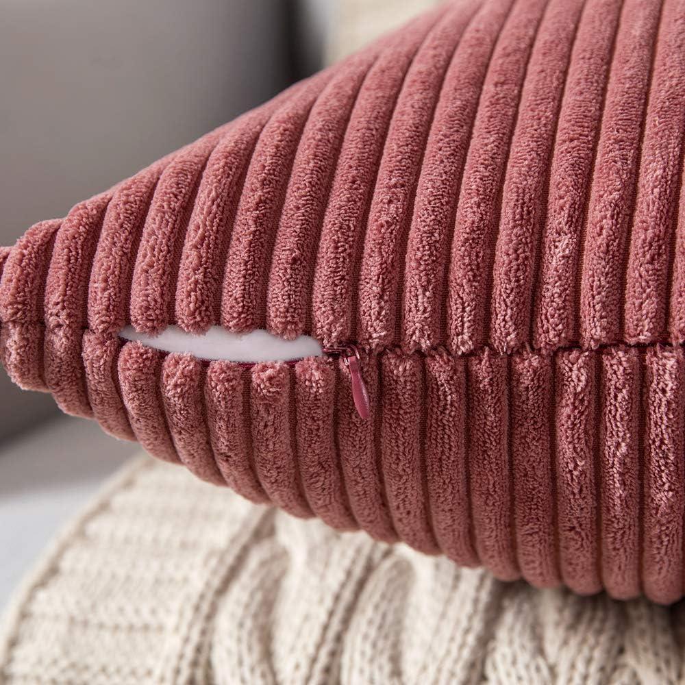 imageMIULEE Pack of 2 Burnt Orange Pillow Covers 18x18 Inch Soft Boho Striped Corduroy Throw Pillow Covers Set Decorative Square Cushion Cases Pillowcases for Sofa Bedroom CouchCranberry Red