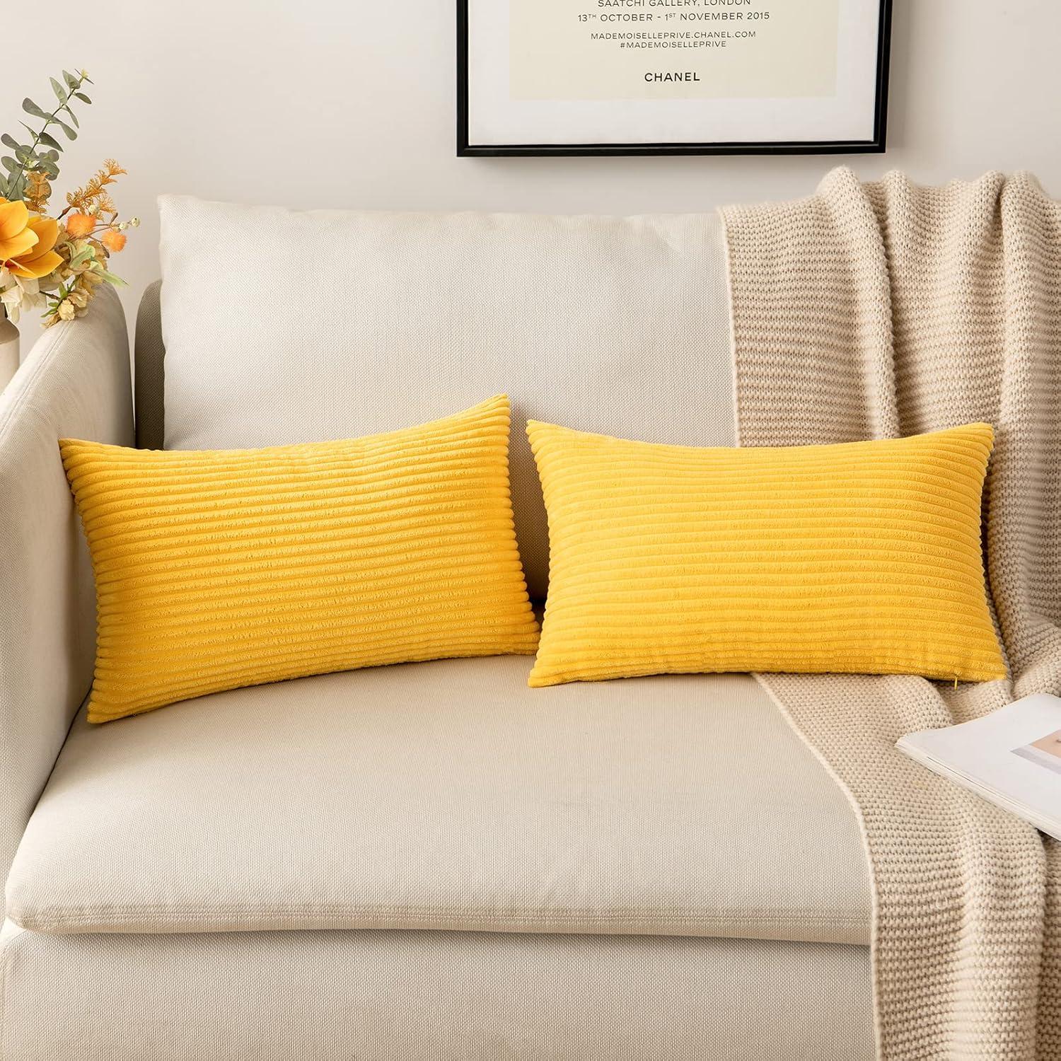 imageMIULEE Pack of 2 Burnt Orange Pillow Covers 18x18 Inch Soft Boho Striped Corduroy Throw Pillow Covers Set Decorative Square Cushion Cases Pillowcases for Sofa Bedroom CouchGolden Yellow