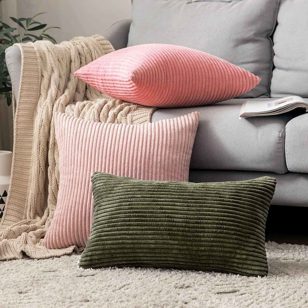 imageMIULEE Pack of 2 Burnt Orange Pillow Covers 18x18 Inch Soft Boho Striped Corduroy Throw Pillow Covers Set Decorative Square Cushion Cases Pillowcases for Sofa Bedroom CouchOlive Green