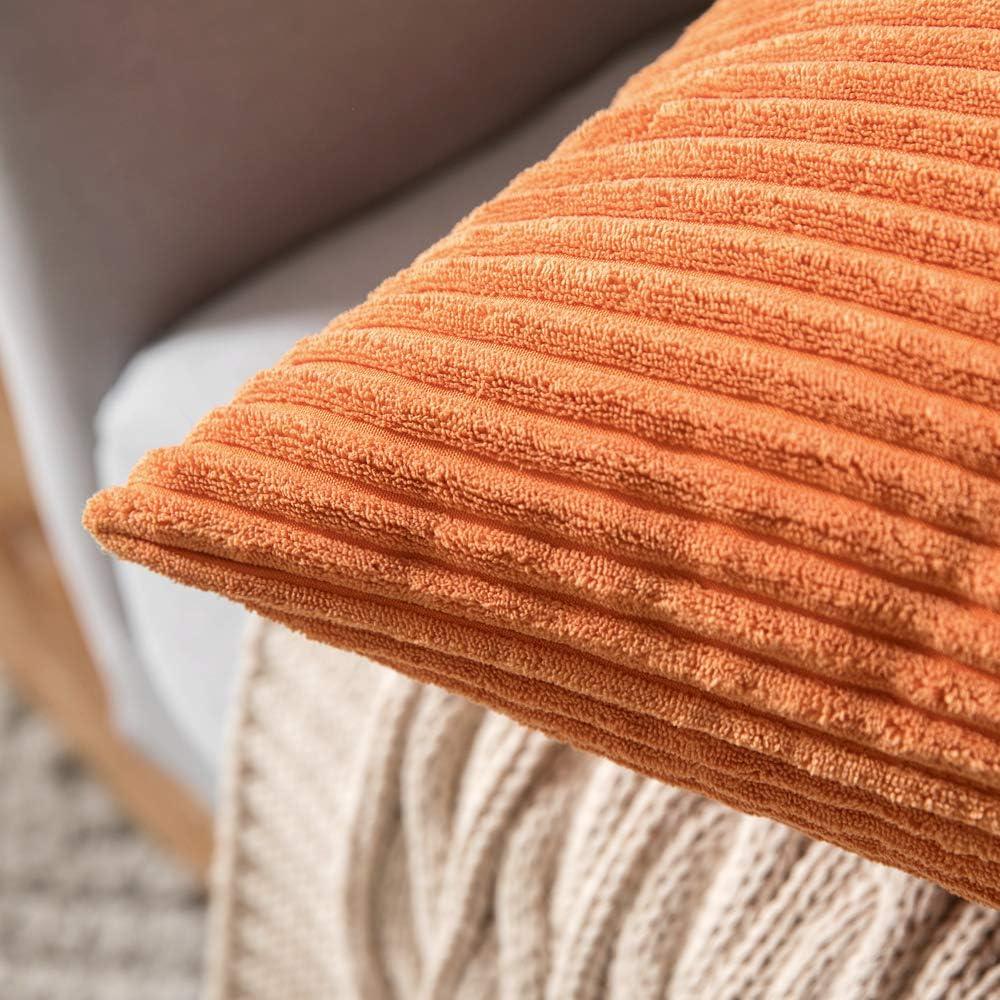 imageMIULEE Pack of 2 Burnt Orange Pillow Covers 18x18 Inch Soft Boho Striped Corduroy Throw Pillow Covers Set Decorative Square Cushion Cases Pillowcases for Sofa Bedroom CouchOrange