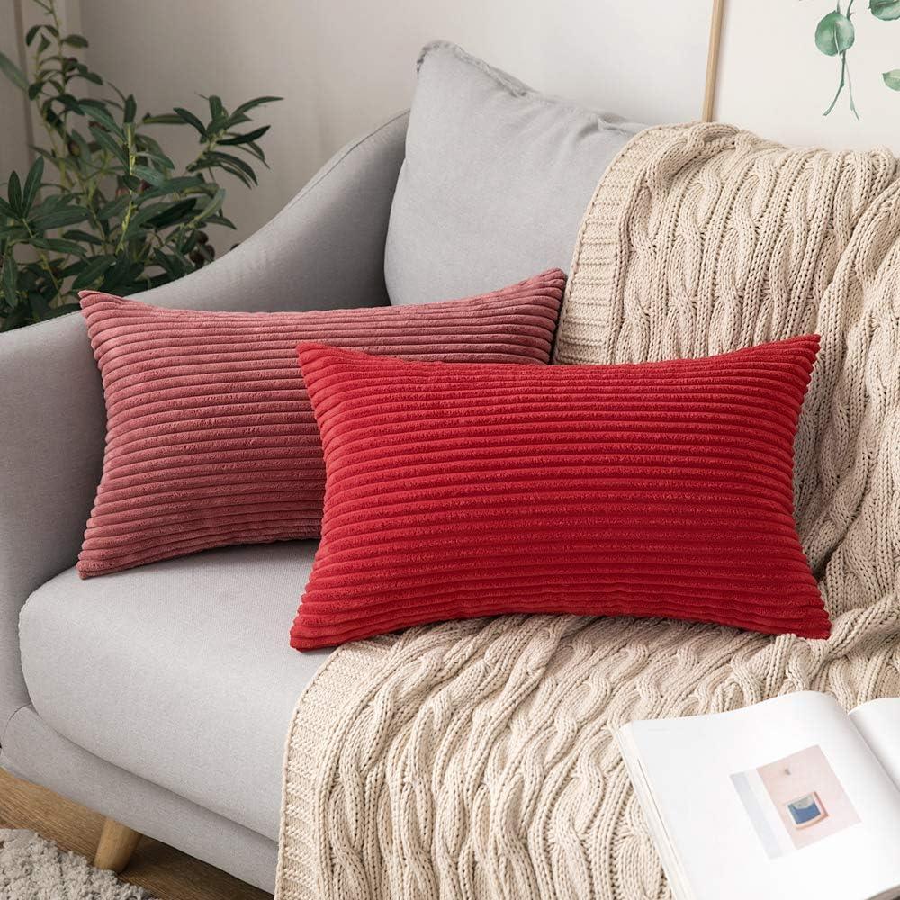 imageMIULEE Pack of 2 Burnt Orange Pillow Covers 18x18 Inch Soft Boho Striped Corduroy Throw Pillow Covers Set Decorative Square Cushion Cases Pillowcases for Sofa Bedroom CouchChristmas Red