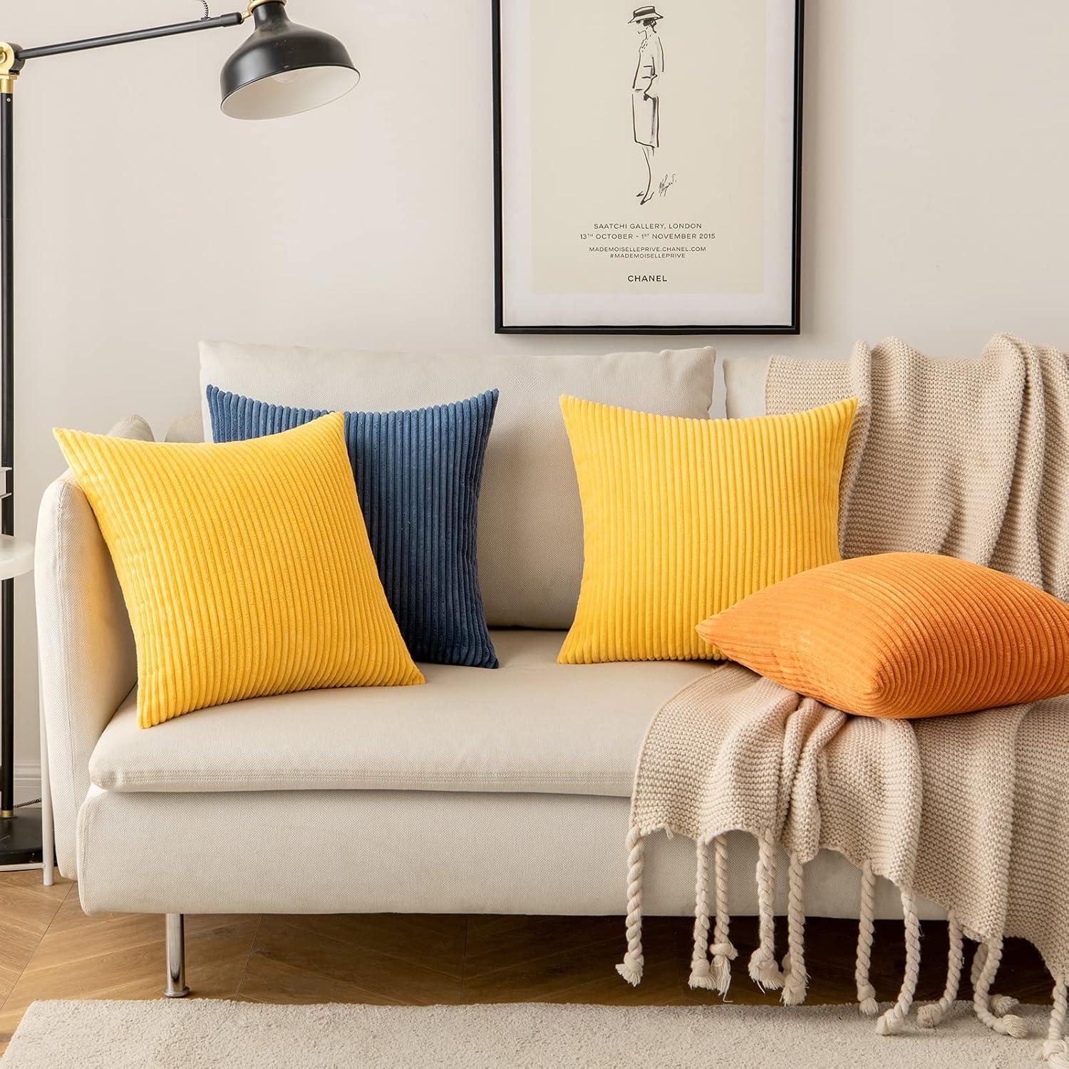 imageMIULEE Pack of 2 Burnt Orange Pillow Covers 18x18 Inch Soft Boho Striped Corduroy Throw Pillow Covers Set Decorative Square Cushion Cases Pillowcases for Sofa Bedroom CouchGolden Yellow