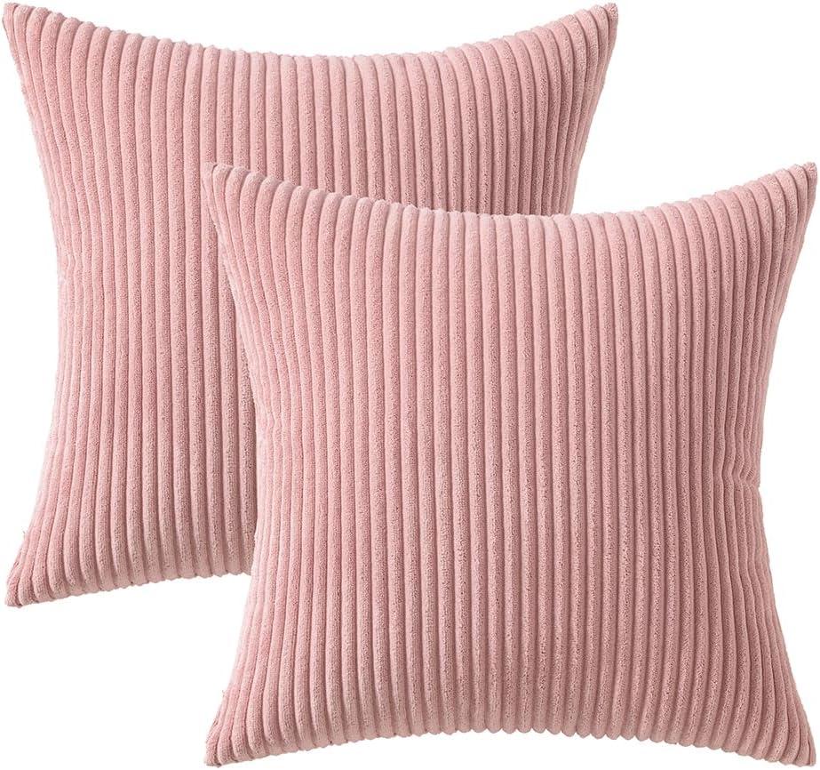 imageMIULEE Pack of 2 Burnt Orange Pillow Covers 18x18 Inch Soft Boho Striped Corduroy Throw Pillow Covers Set Decorative Square Cushion Cases Pillowcases for Sofa Bedroom CouchBlush Pink