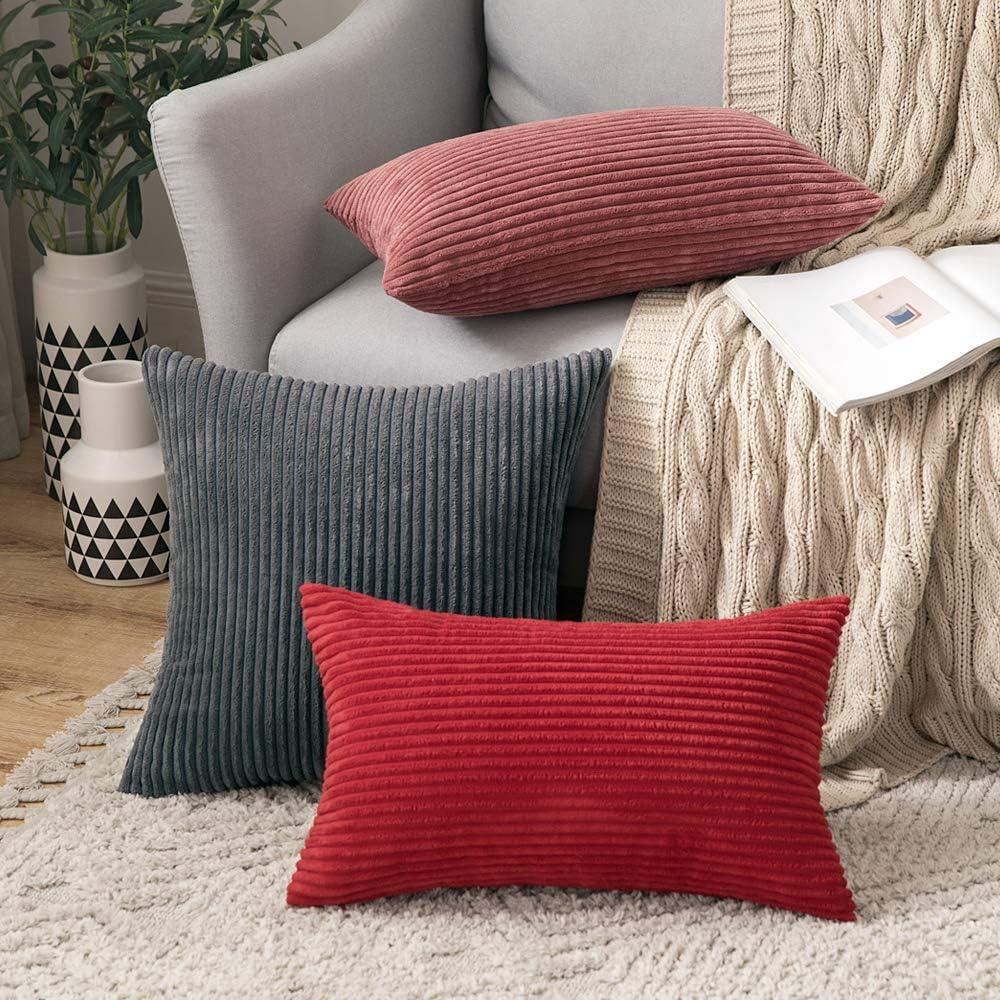 imageMIULEE Pack of 2 Burnt Orange Pillow Covers 18x18 Inch Soft Boho Striped Corduroy Throw Pillow Covers Set Decorative Square Cushion Cases Pillowcases for Sofa Bedroom CouchGrey