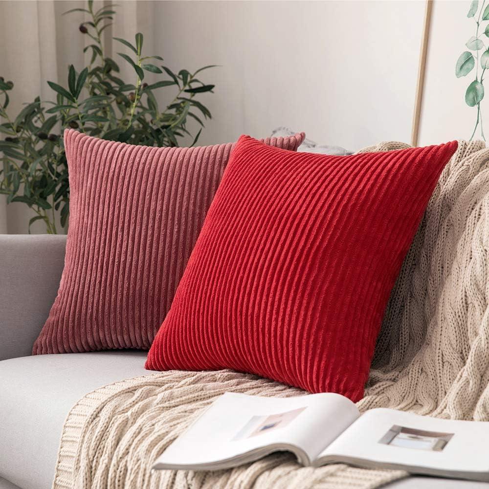 imageMIULEE Pack of 2 Burnt Orange Pillow Covers 18x18 Inch Soft Boho Striped Corduroy Throw Pillow Covers Set Decorative Square Cushion Cases Pillowcases for Sofa Bedroom CouchCranberry Red