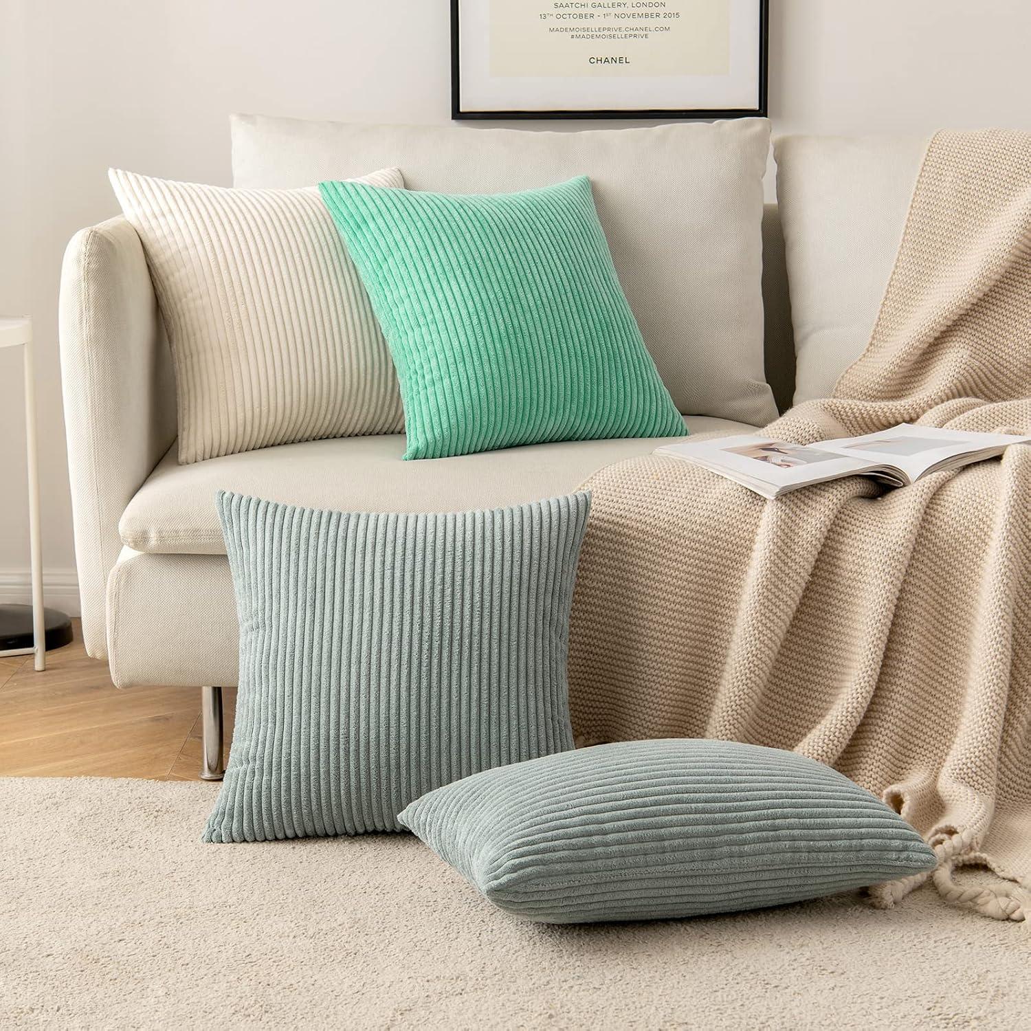 imageMIULEE Pack of 2 Burnt Orange Pillow Covers 18x18 Inch Soft Boho Striped Corduroy Throw Pillow Covers Set Decorative Square Cushion Cases Pillowcases for Sofa Bedroom CouchGreyish Green