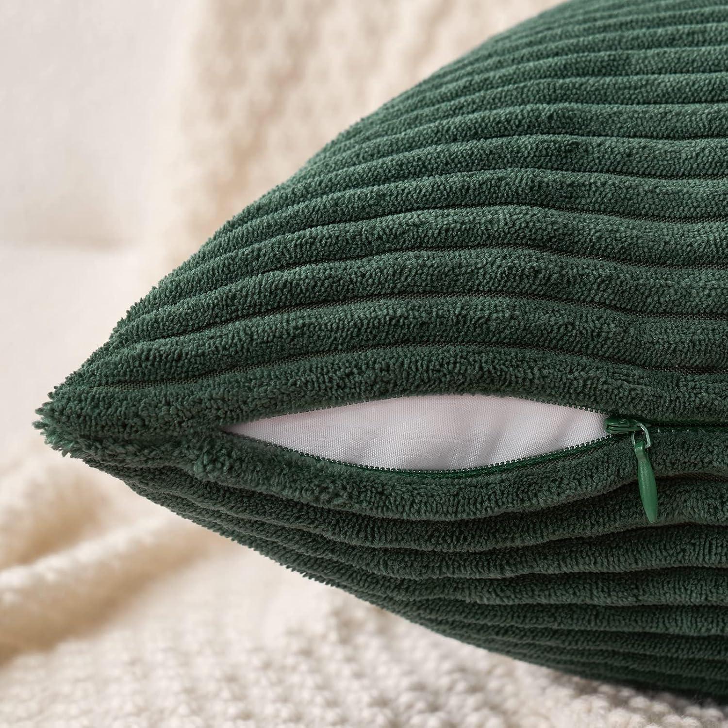 imageMIULEE Pack of 2 Burnt Orange Pillow Covers 18x18 Inch Soft Boho Striped Corduroy Throw Pillow Covers Set Decorative Square Cushion Cases Pillowcases for Sofa Bedroom CouchArmy Green