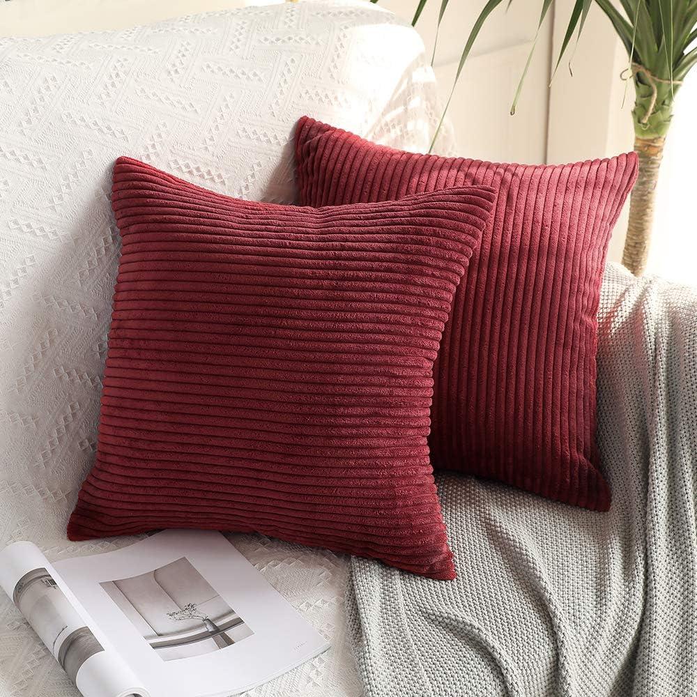 imageMIULEE Pack of 2 Burnt Orange Pillow Covers 18x18 Inch Soft Boho Striped Corduroy Throw Pillow Covers Set Decorative Square Cushion Cases Pillowcases for Sofa Bedroom CouchCranberry Red