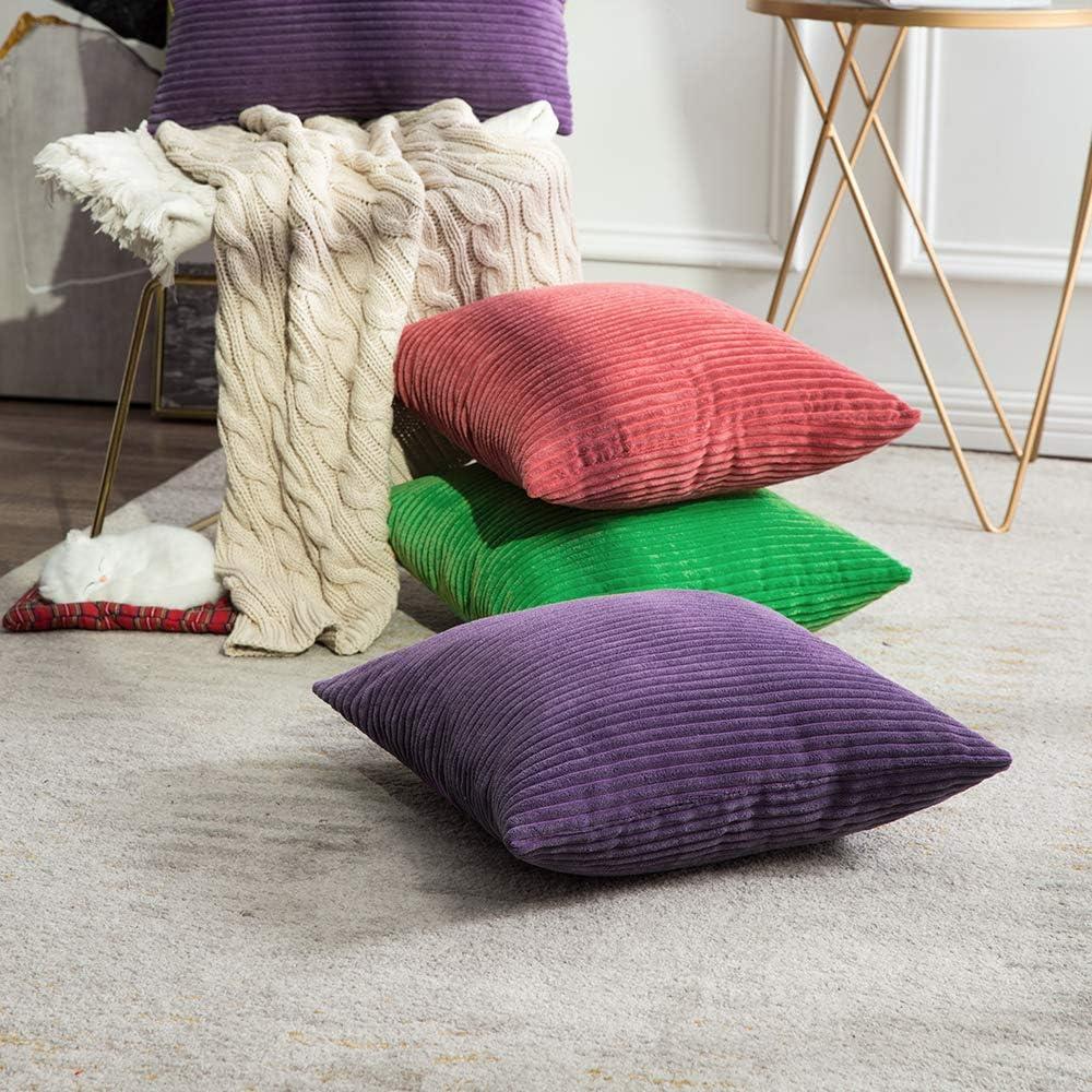 imageMIULEE Pack of 2 Burnt Orange Pillow Covers 18x18 Inch Soft Boho Striped Corduroy Throw Pillow Covers Set Decorative Square Cushion Cases Pillowcases for Sofa Bedroom CouchCranberry Red