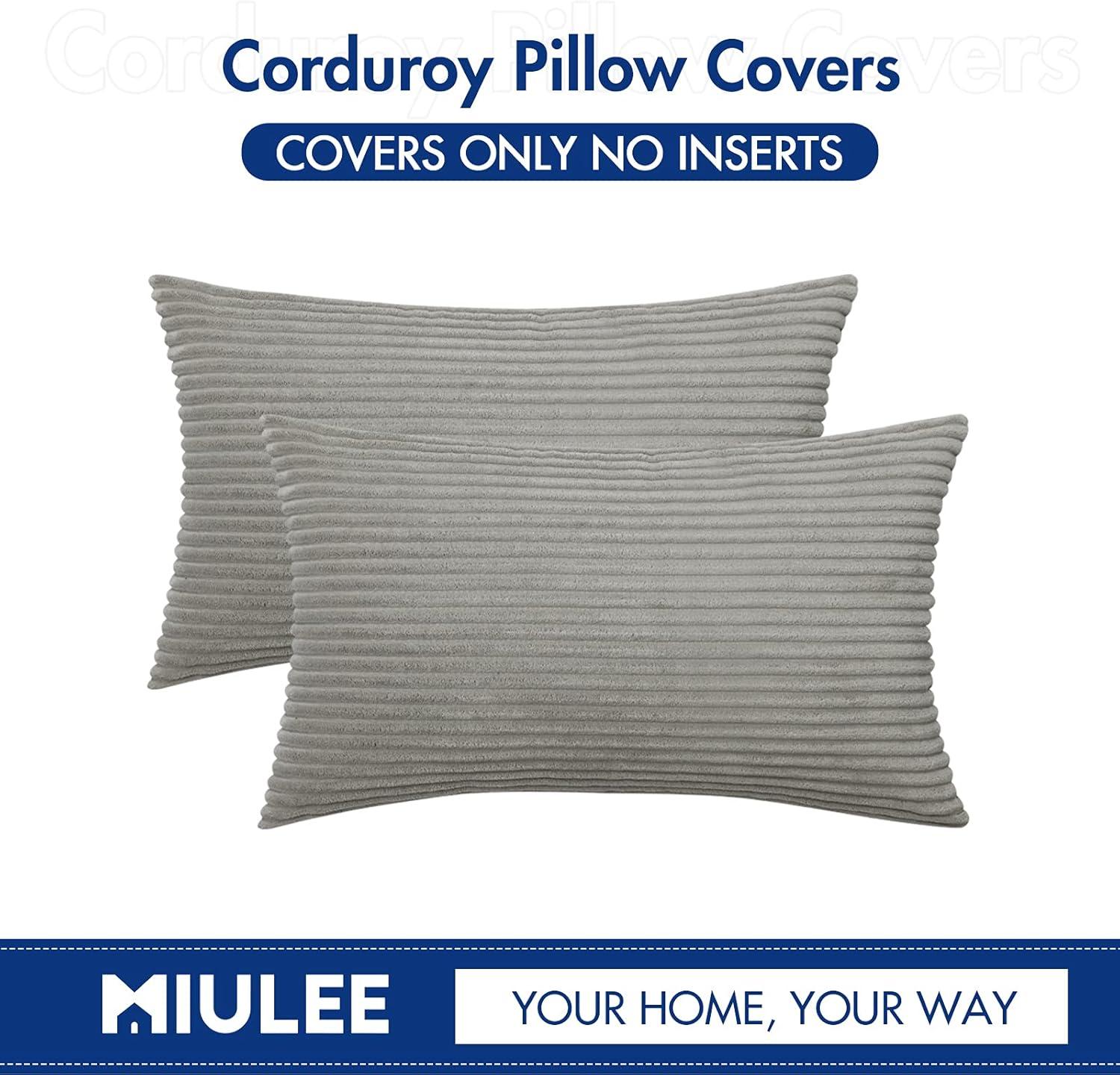 imageMIULEE Pack of 2 Burnt Orange Pillow Covers 18x18 Inch Soft Boho Striped Corduroy Throw Pillow Covers Set Decorative Square Cushion Cases Pillowcases for Sofa Bedroom CouchSilver Grey